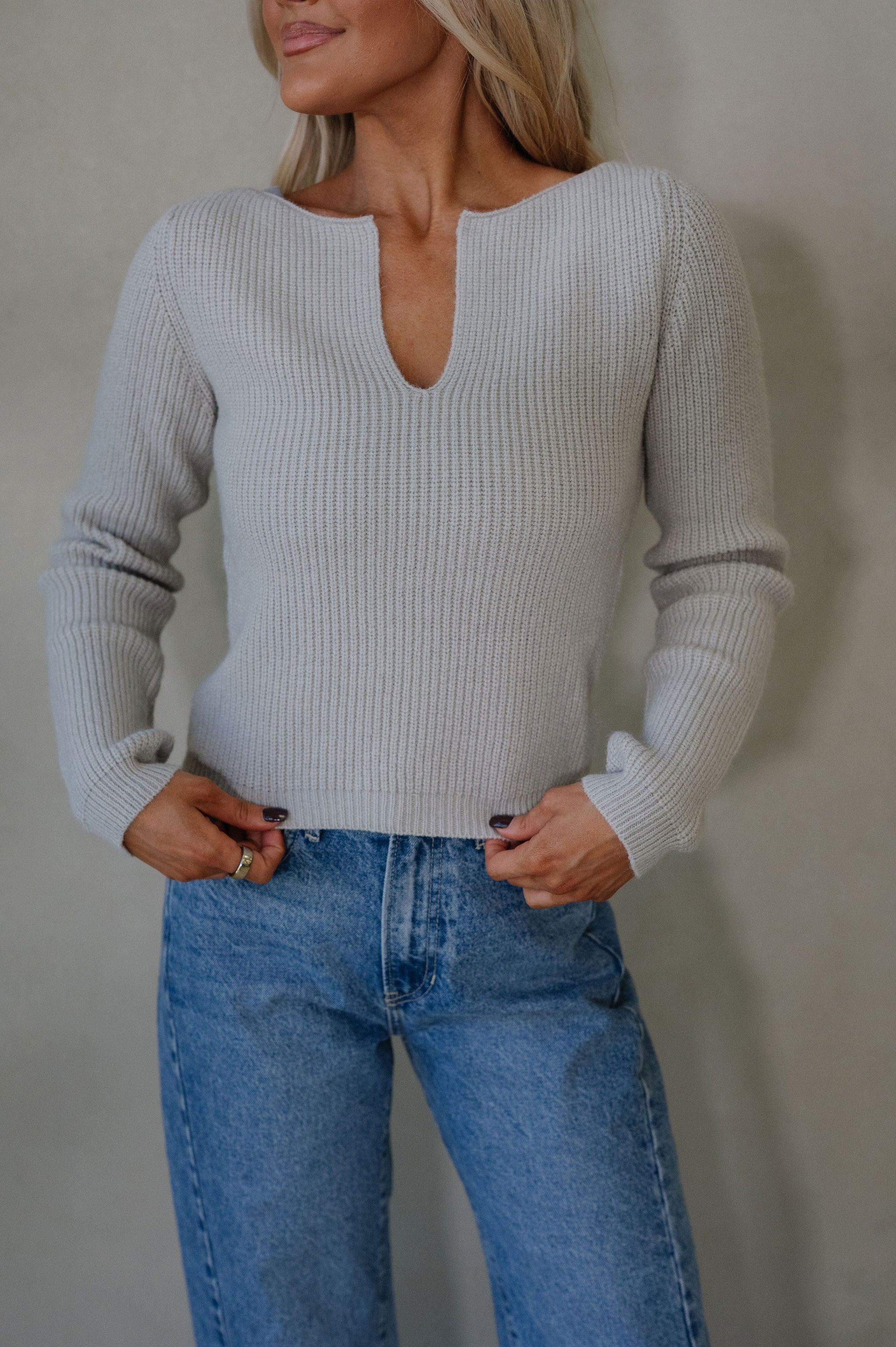 Karly Cropped Sweater-Light Grey