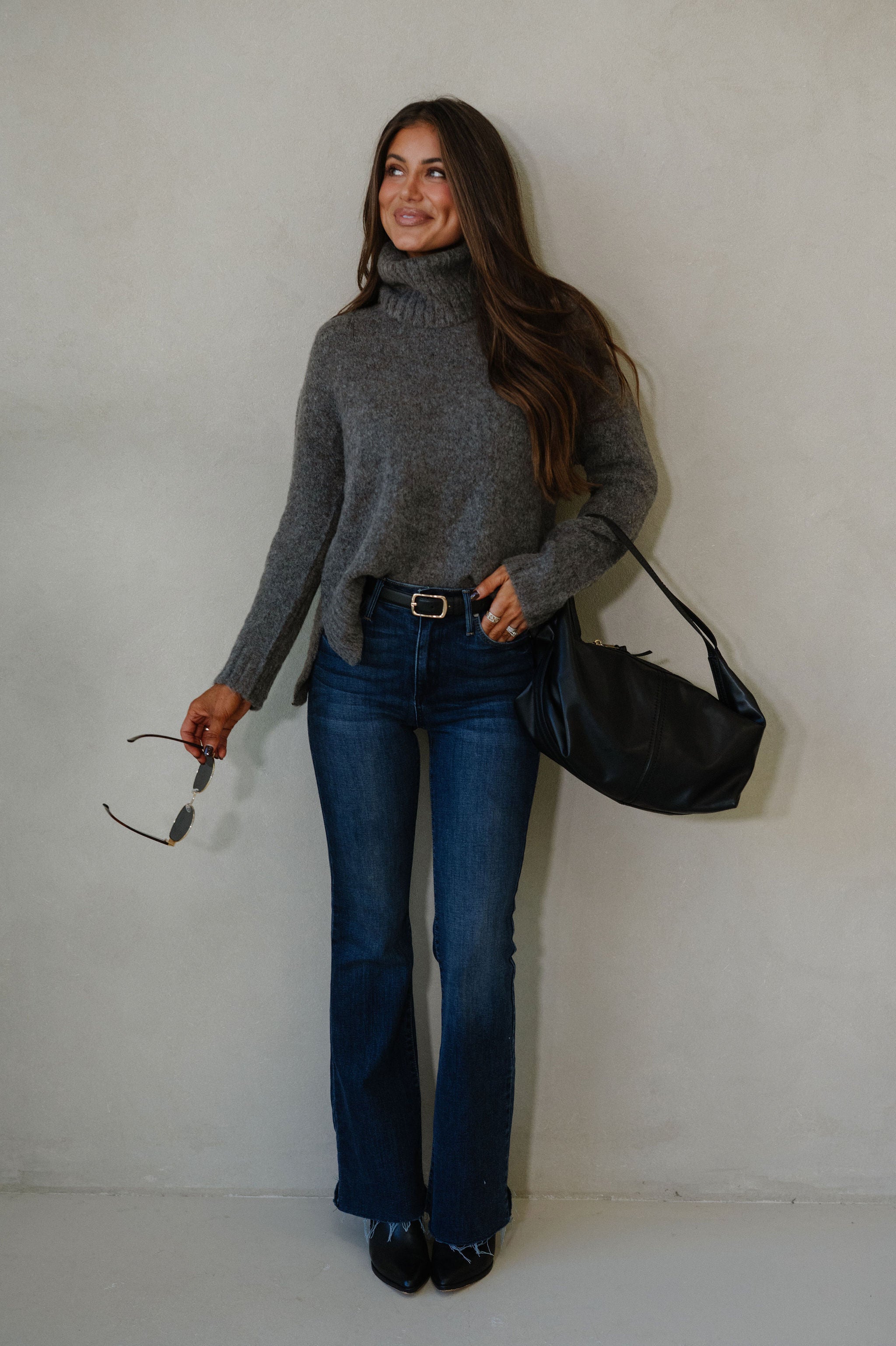 Cozy Classic Turtleneck Sweater-Dark Grey