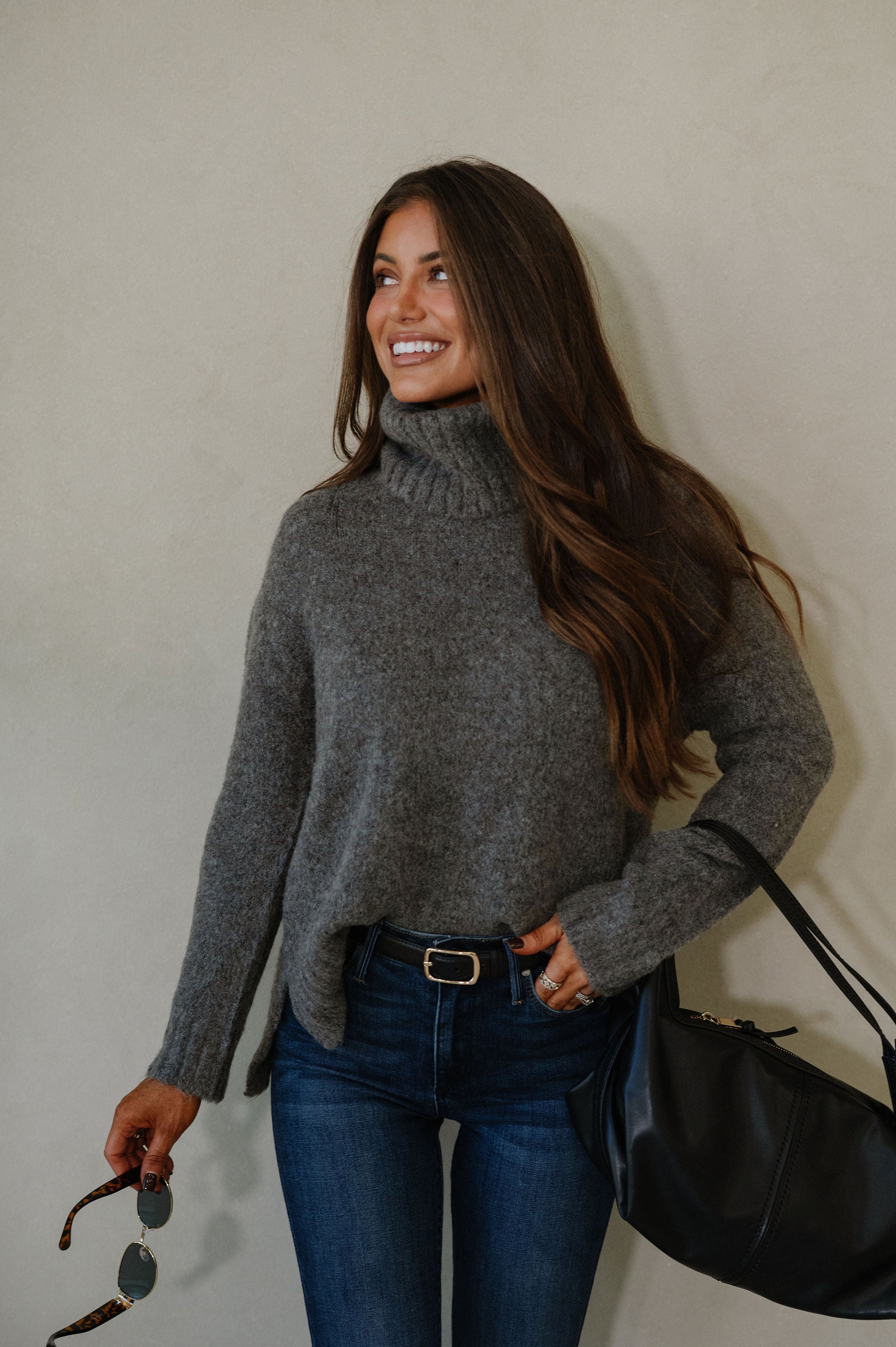 Cozy Classic Turtleneck Sweater-Dark Grey