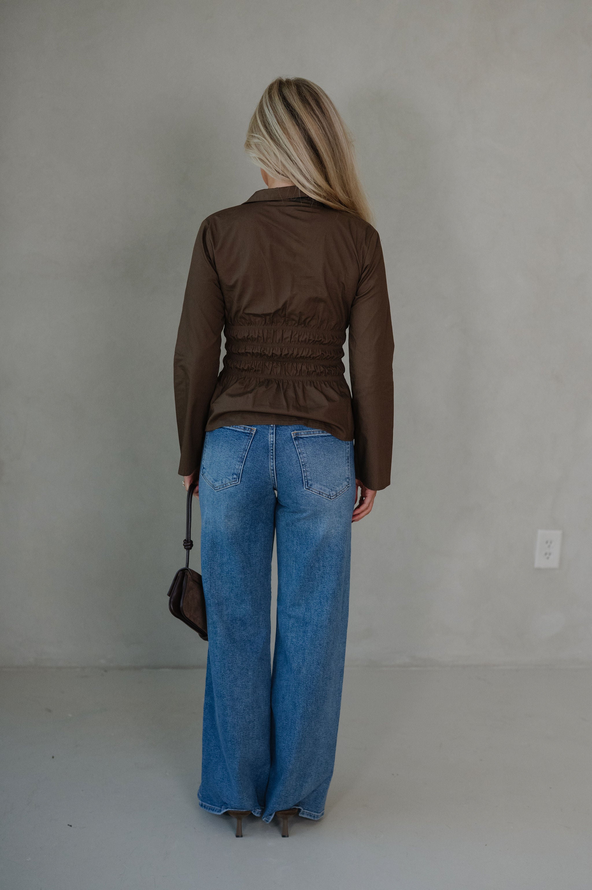 Marley Collared Button Down Top-Brown