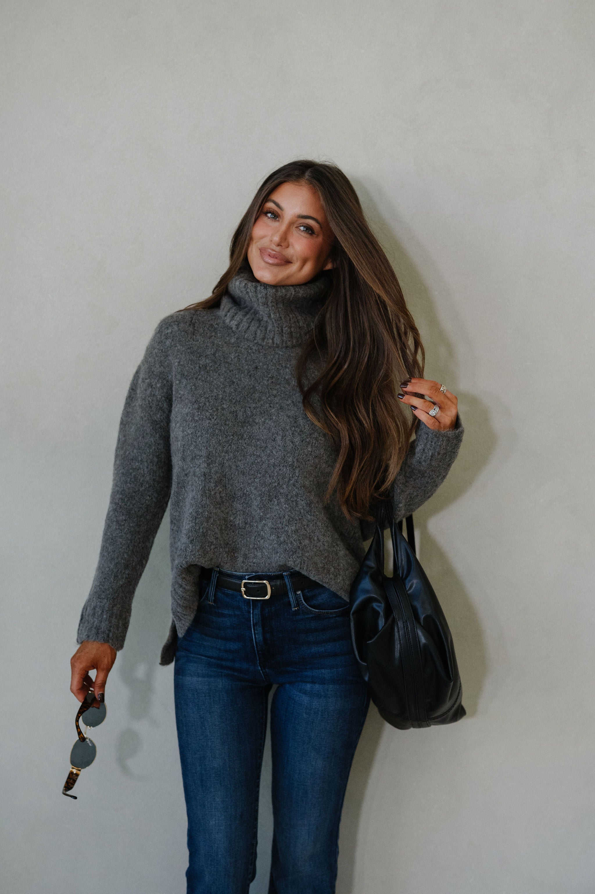 Cozy Classic Turtleneck Sweater-Dark Grey