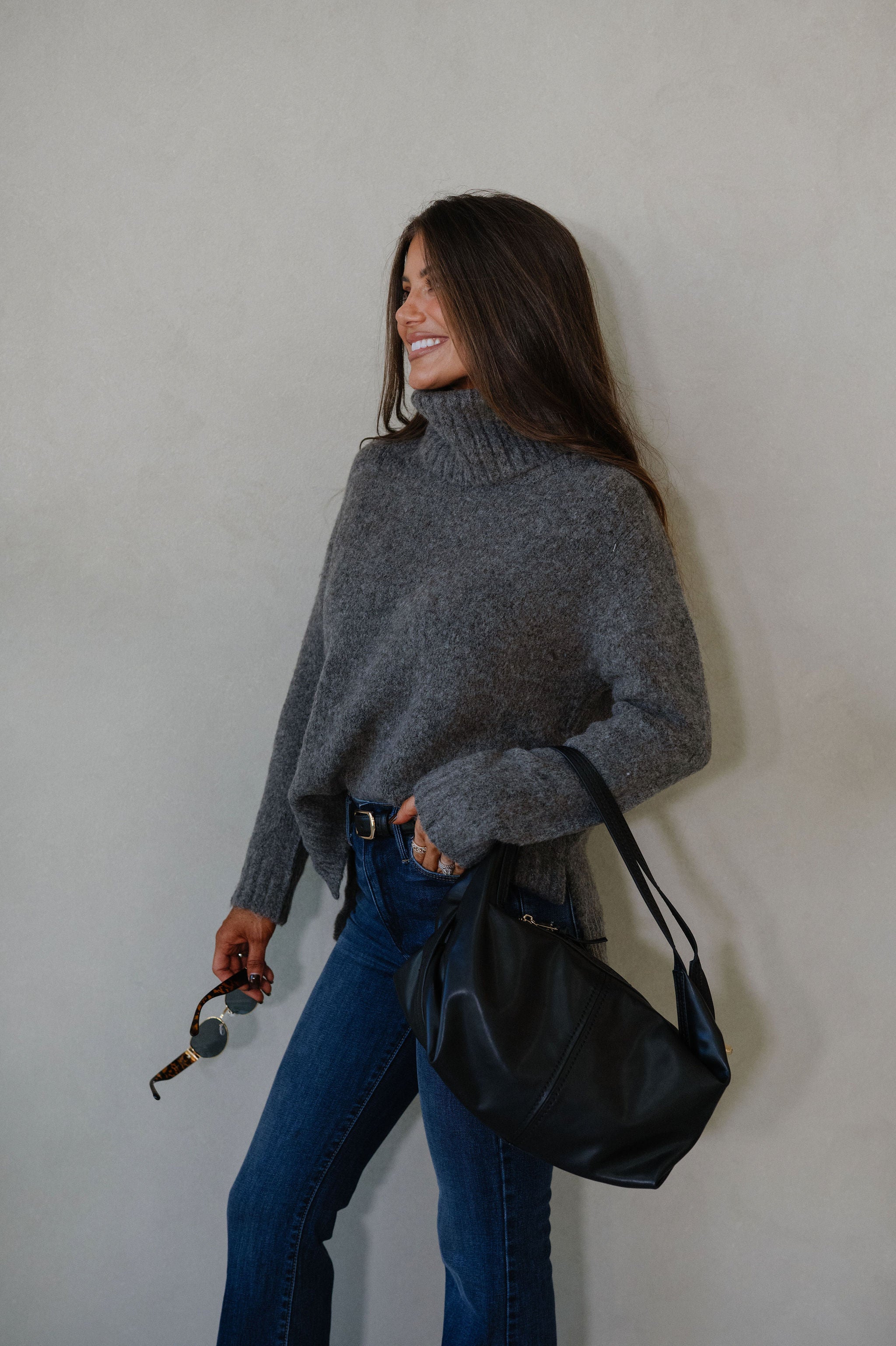 Cozy Classic Turtleneck Sweater-Dark Grey