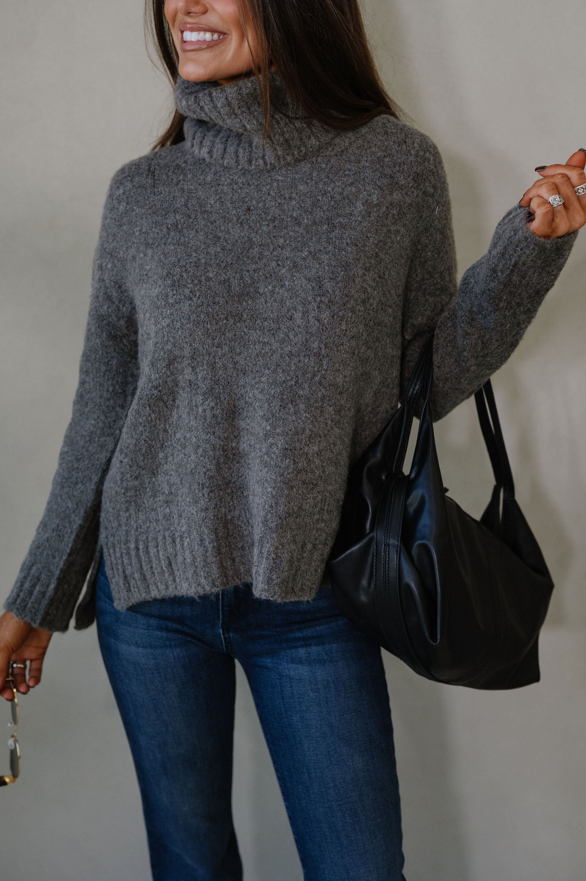 Cozy Classic Turtleneck Sweater-Dark Grey