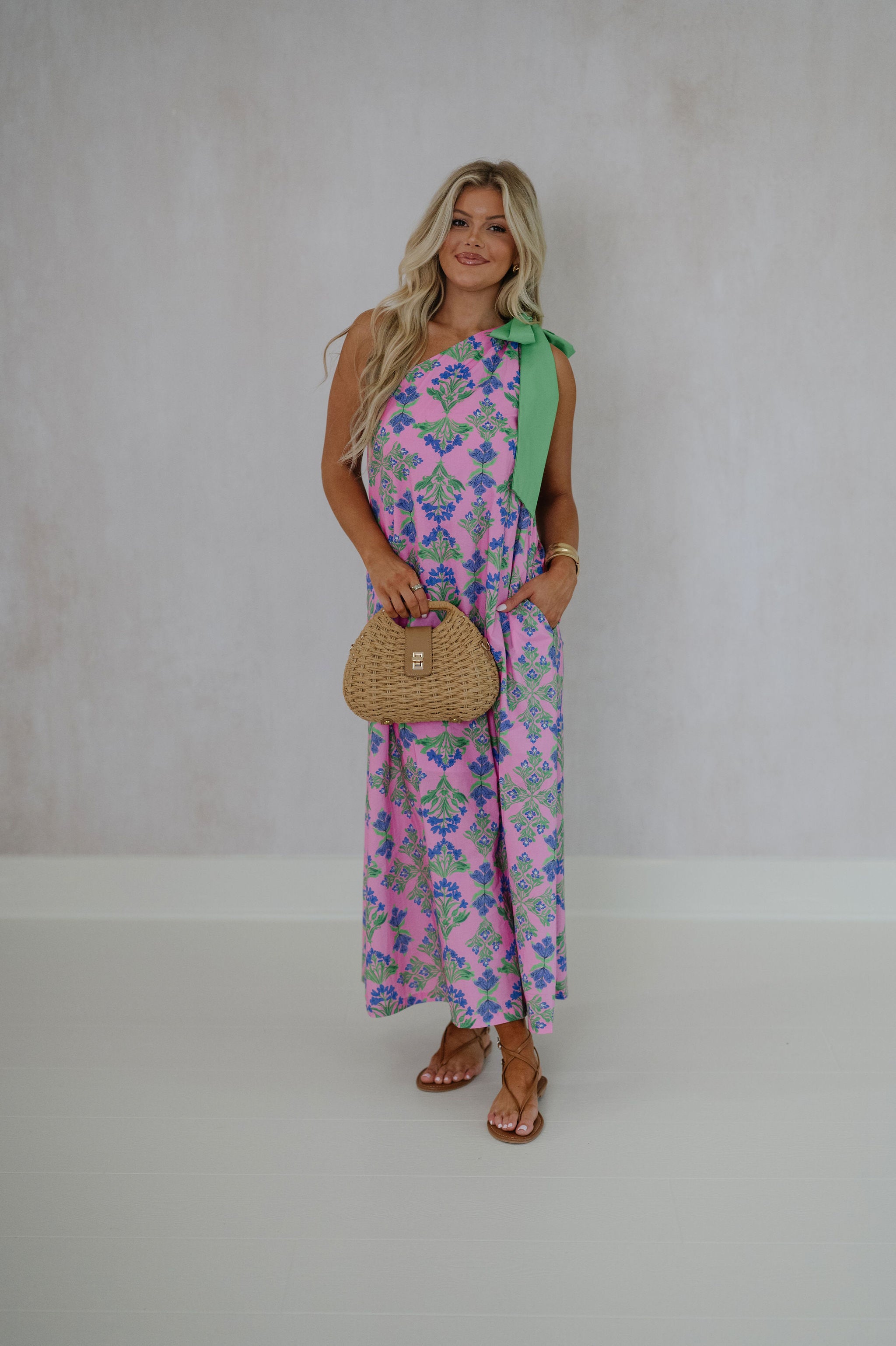 Alexa One Shoulder Maxi Dress-Pink