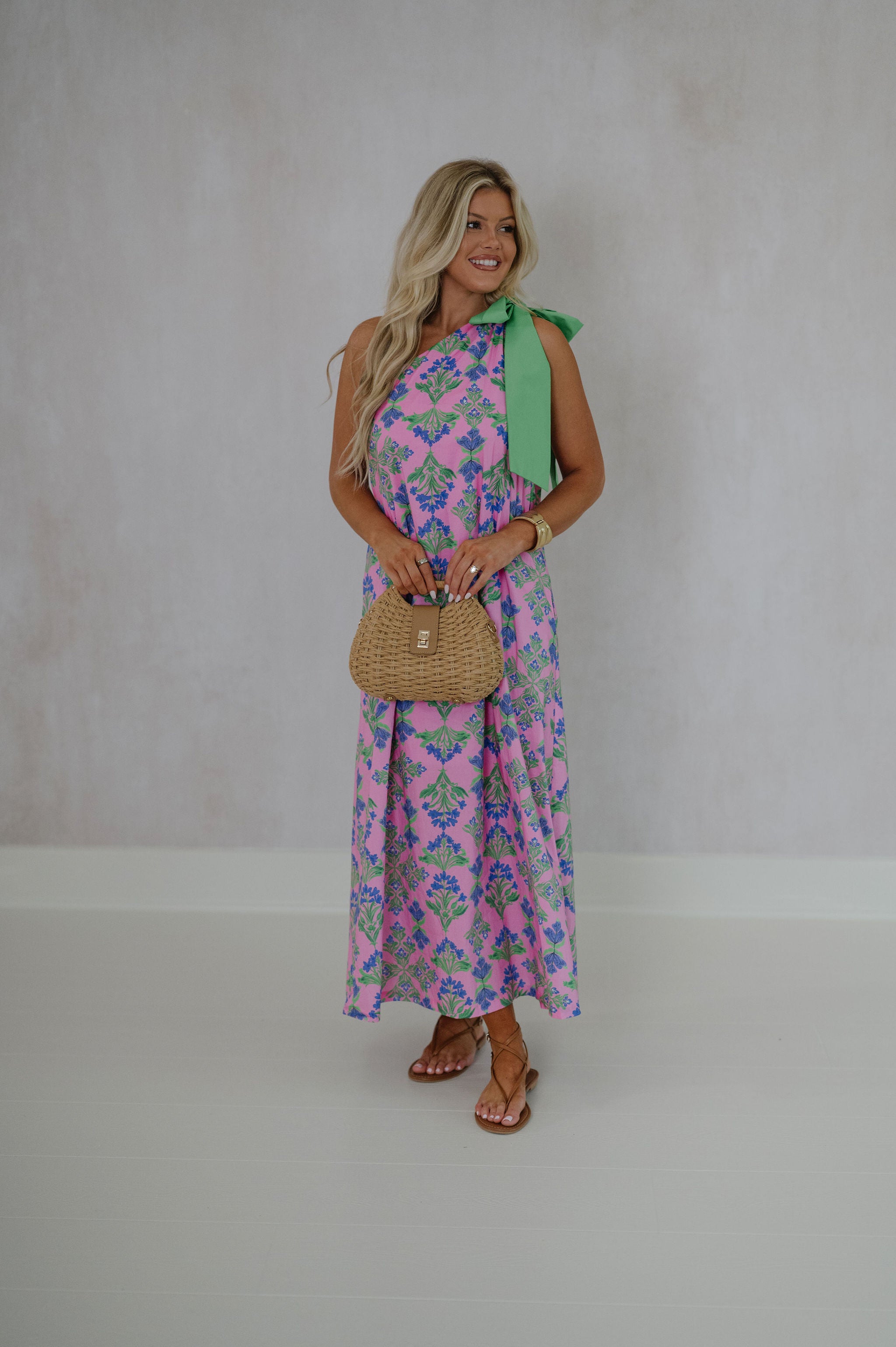 Alexa One Shoulder Maxi Dress-Pink