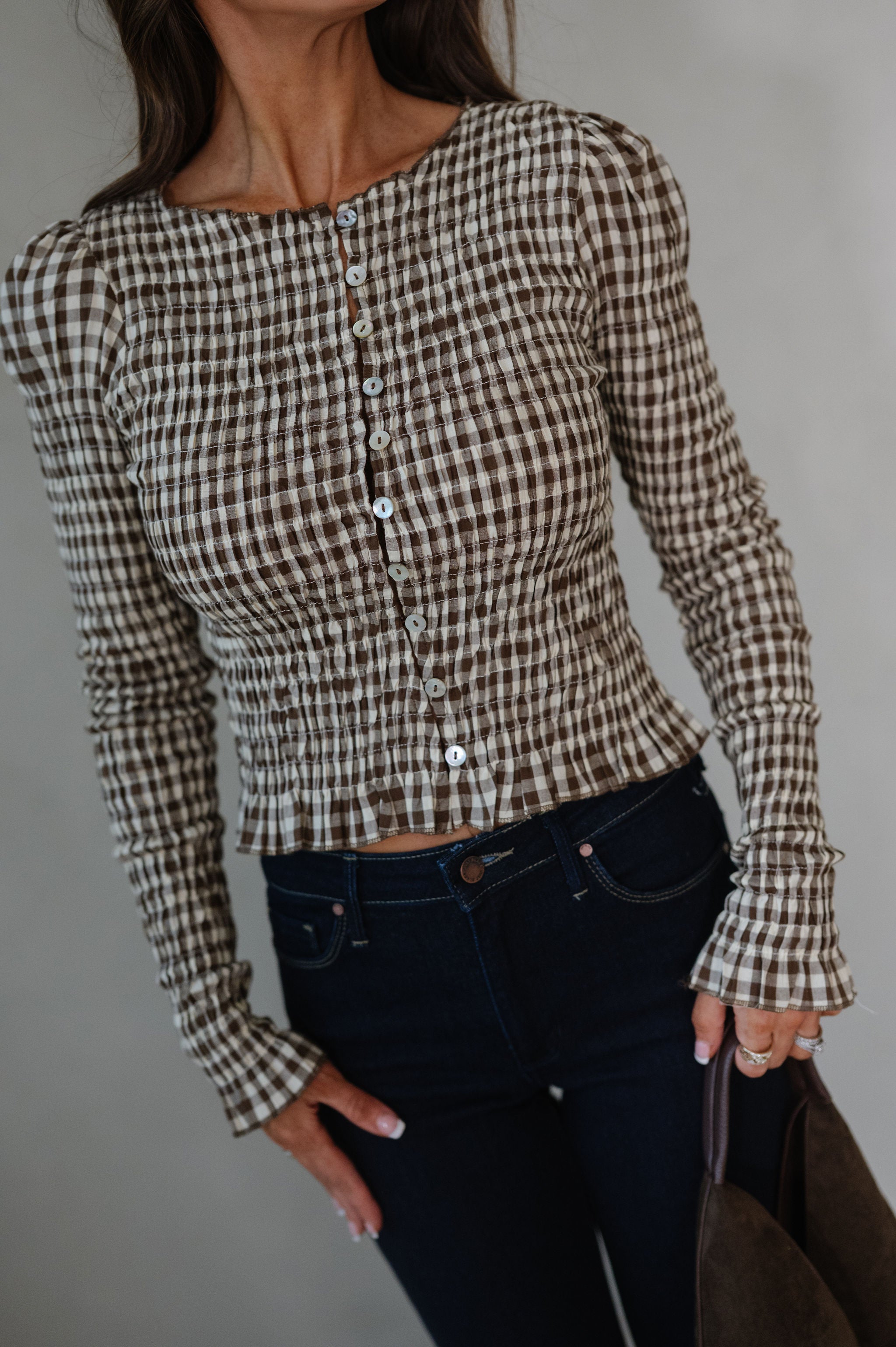 Ashton Gingham Top-Brown