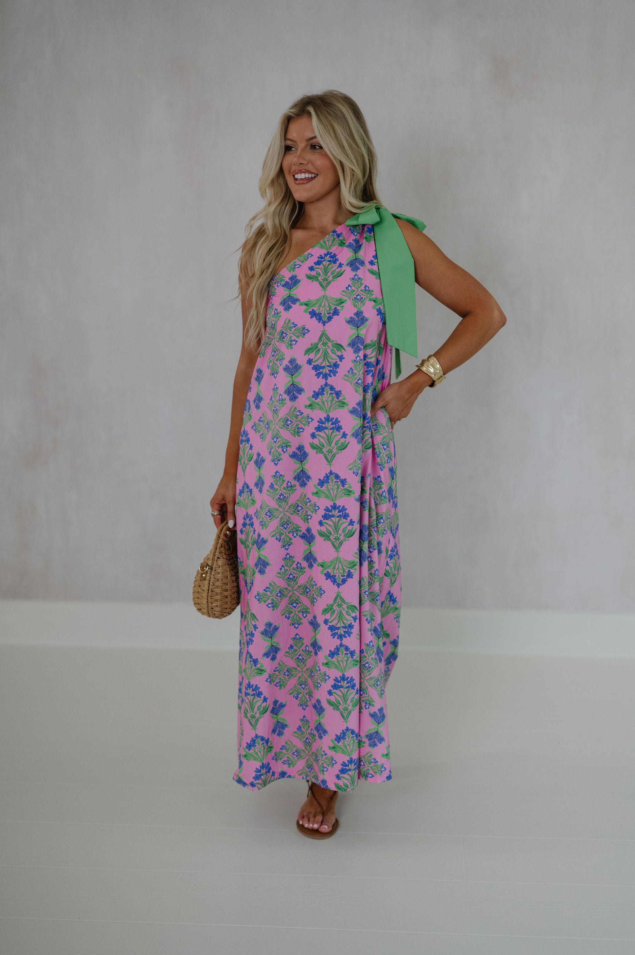 Alexa One Shoulder Maxi Dress-Pink