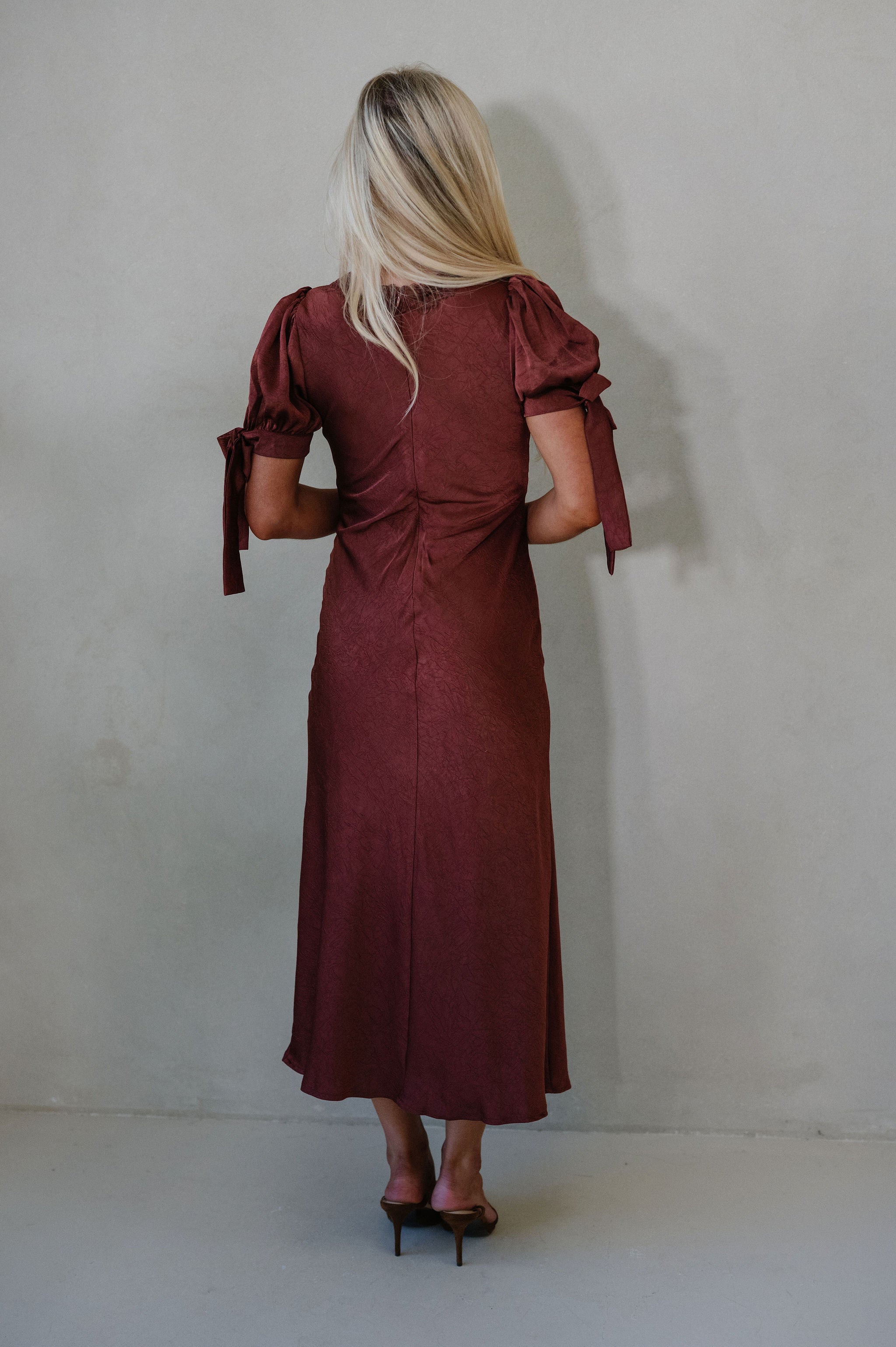 Claire Lace Trim Midi Dress-Burnt Brown