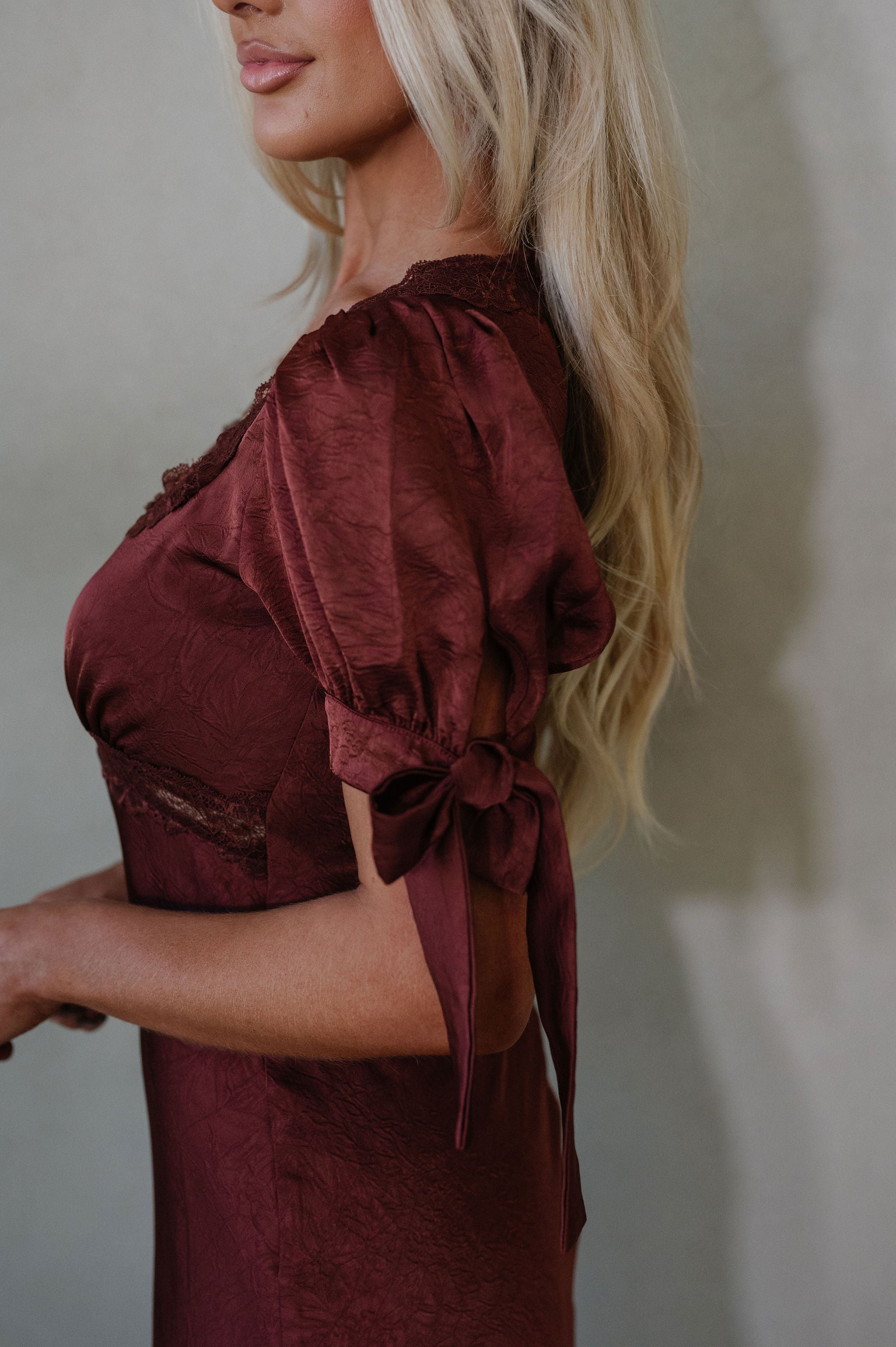 Claire Lace Trim Midi Dress-Burnt Brown