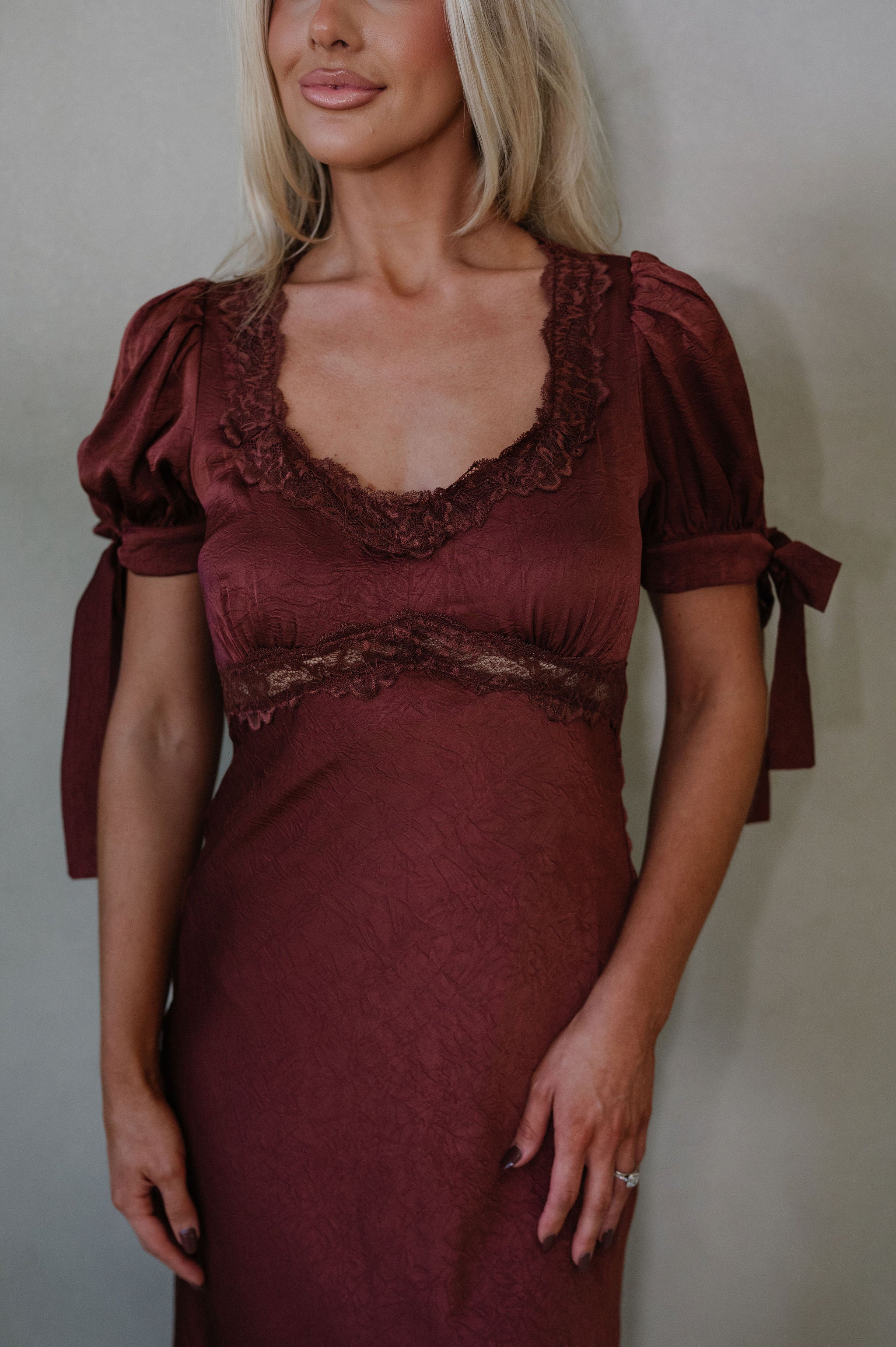 Claire Lace Trim Midi Dress-Burnt Brown