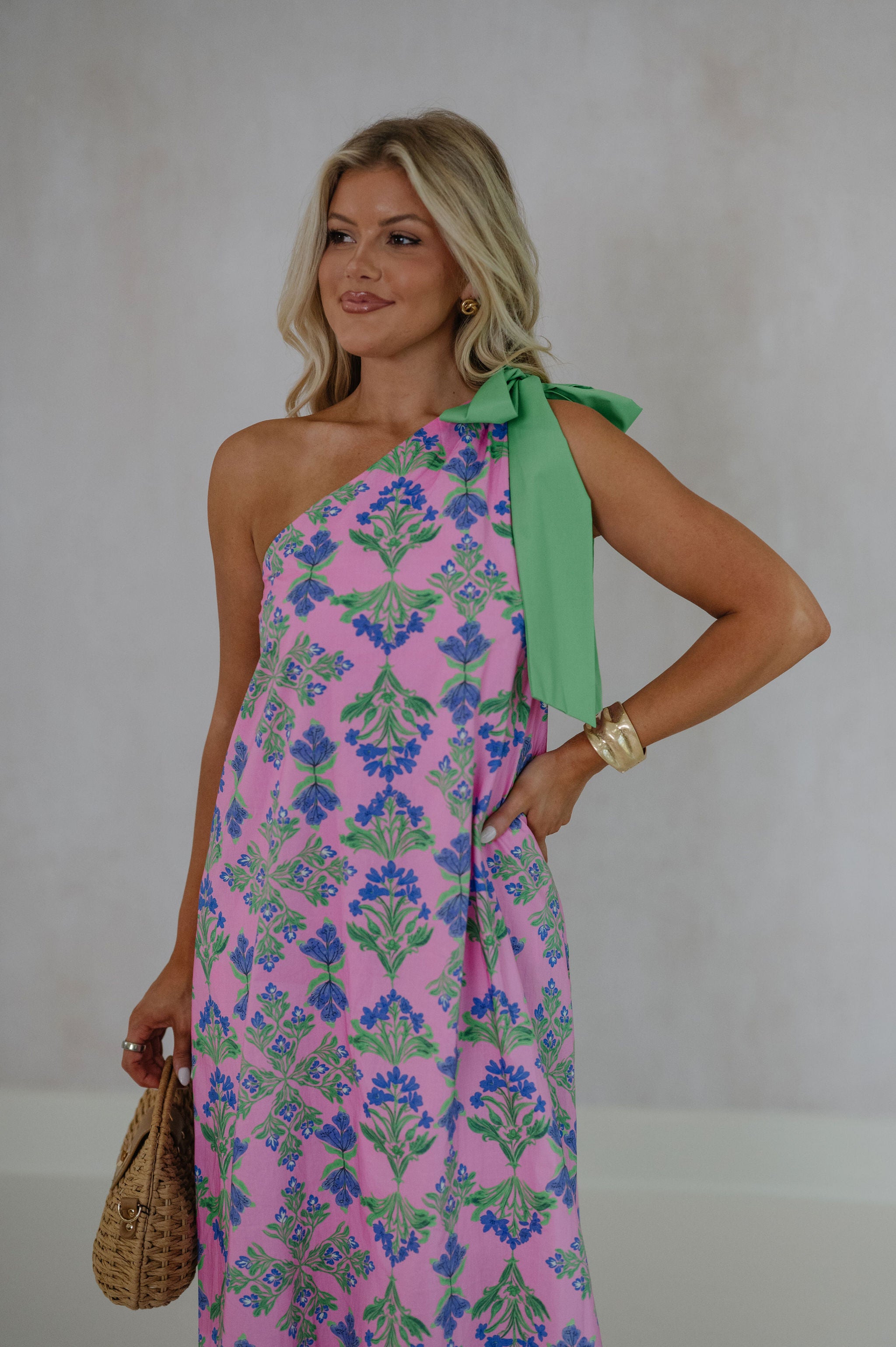 Alexa One Shoulder Maxi Dress-Pink