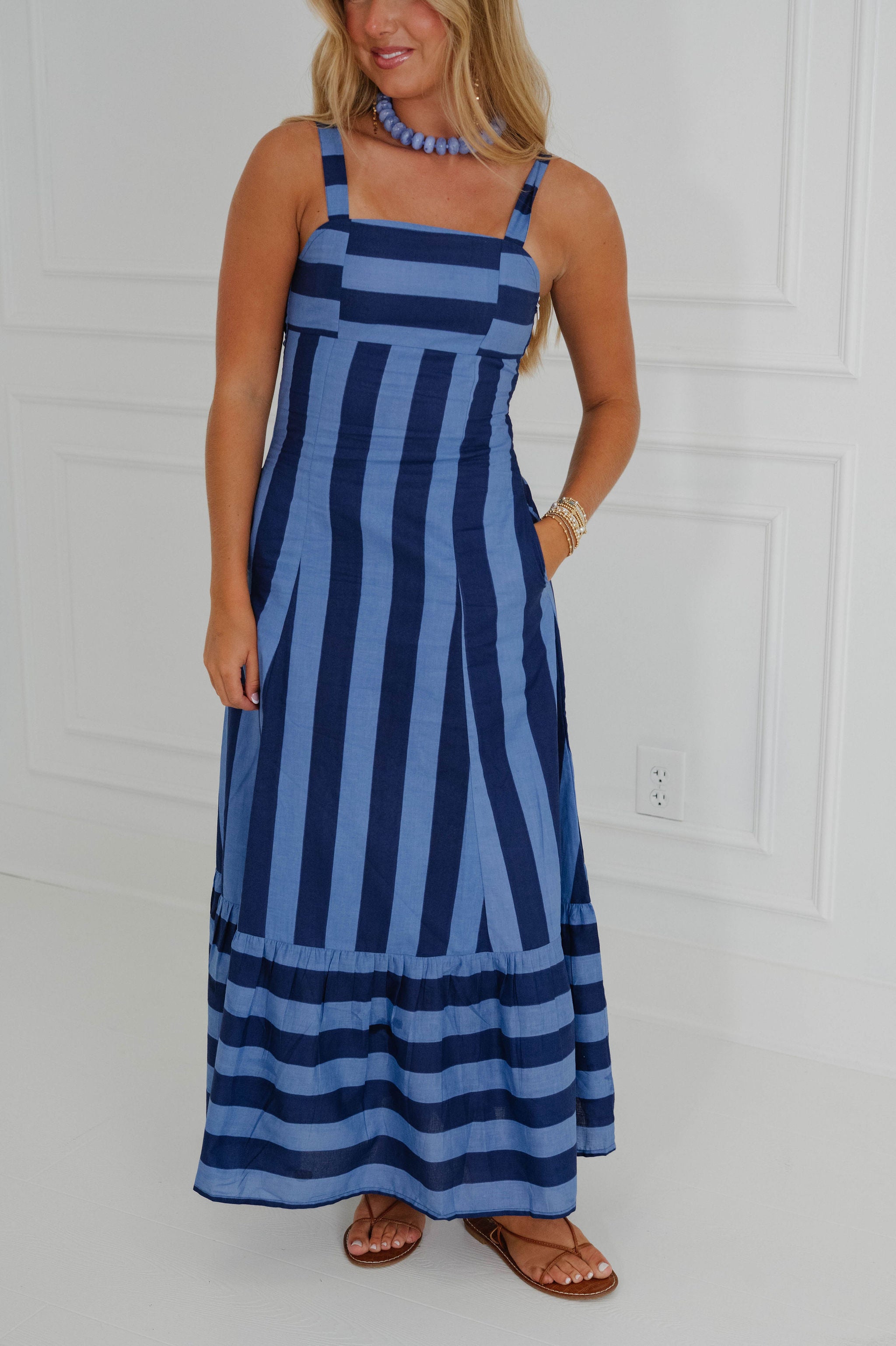 PREORDER//Emerson Stripe Dress-Navy/SHIPPING BY 8/25!