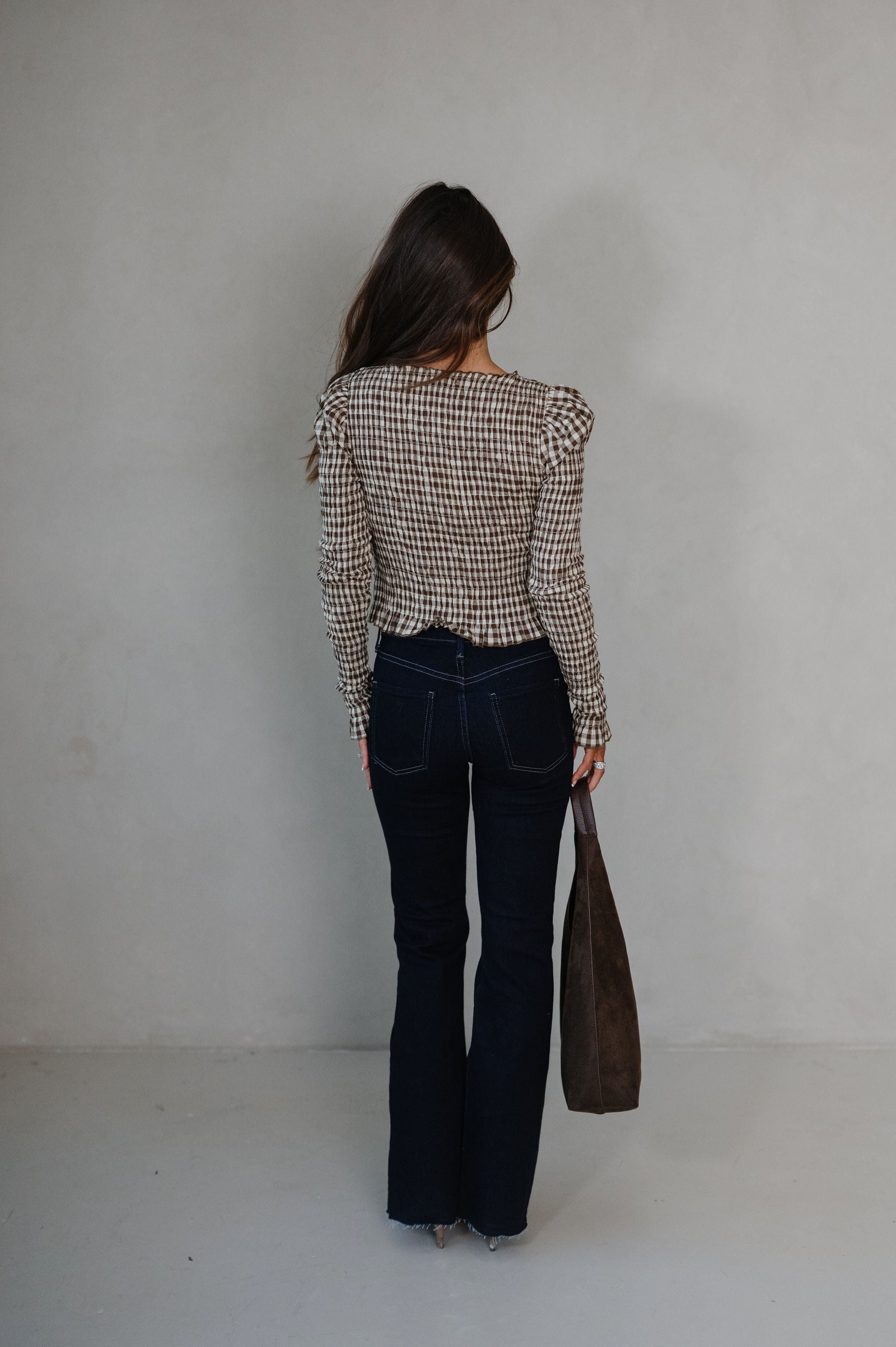 Ashton Gingham Top-Brown