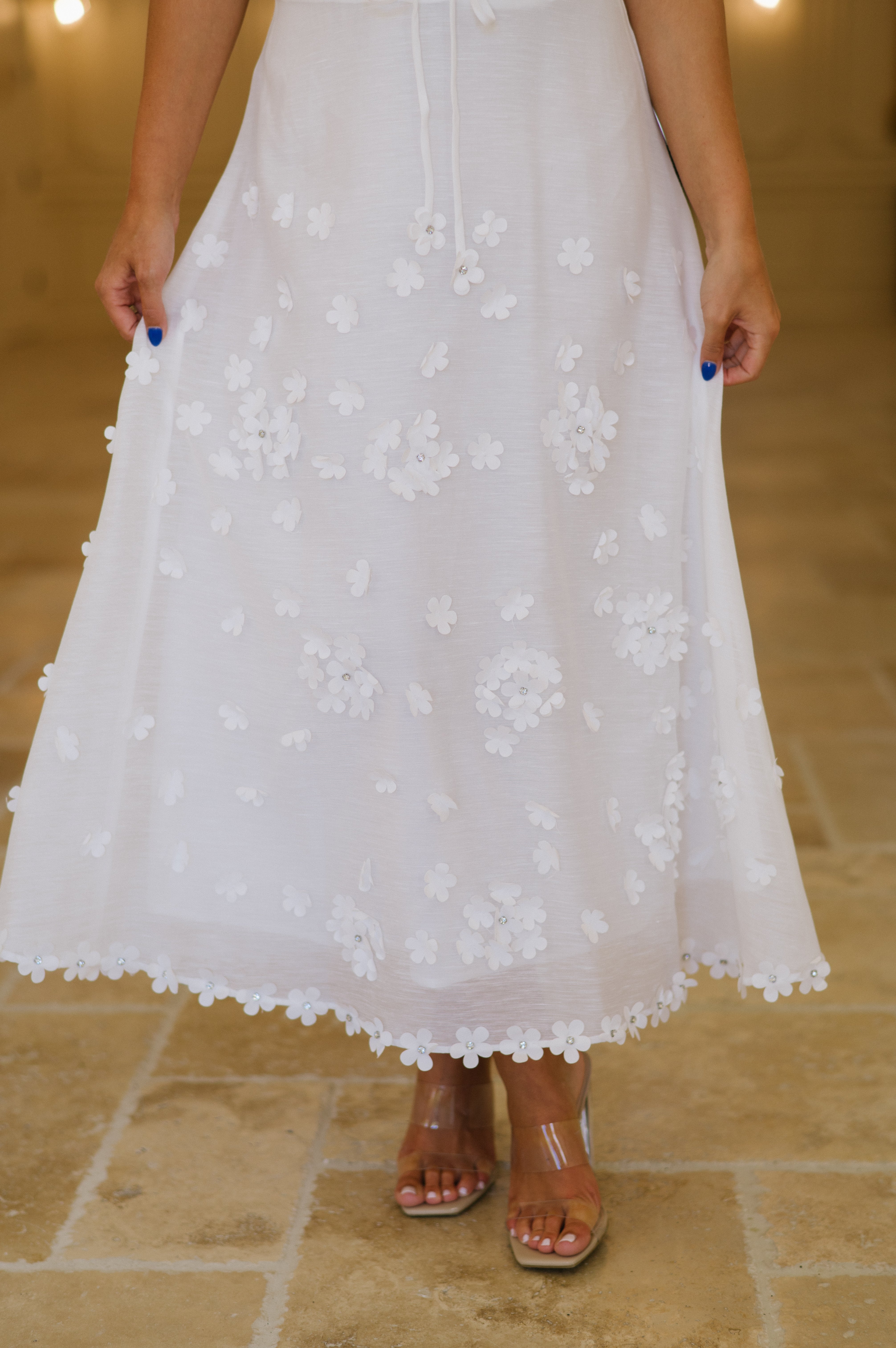 Ginny Applique Skirt Set-White