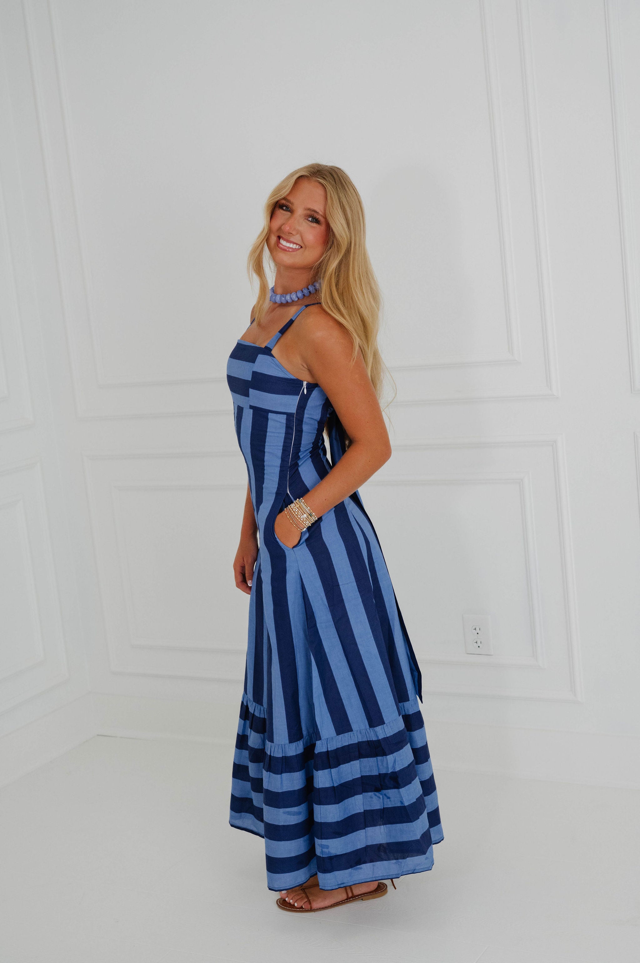 PREORDER//Emerson Stripe Dress-Navy/SHIPPING BY 8/25!