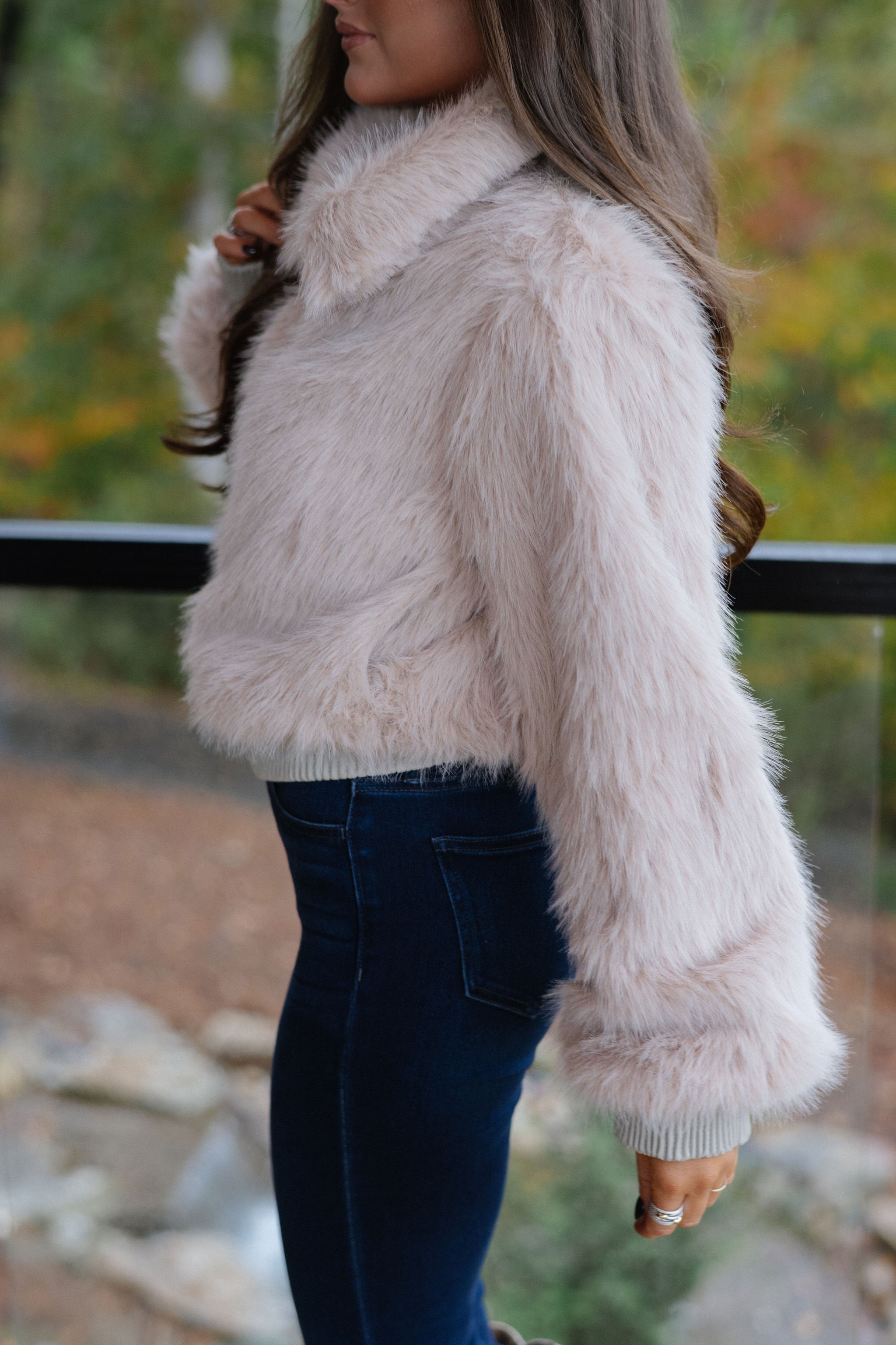 Faux Fur Plush Zippered Jacket-Taupe