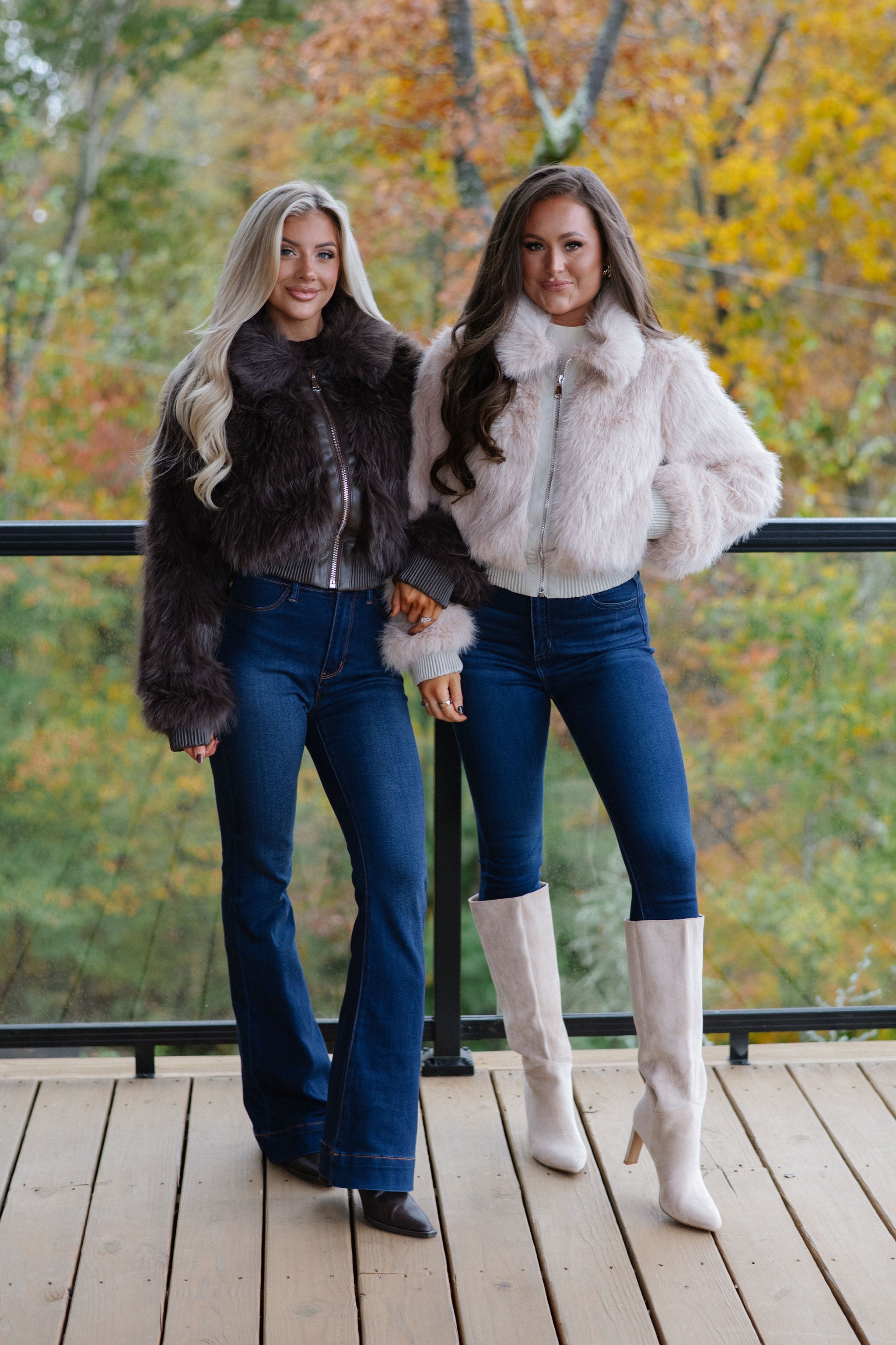 Faux Fur Plush Zippered Jacket-Brown