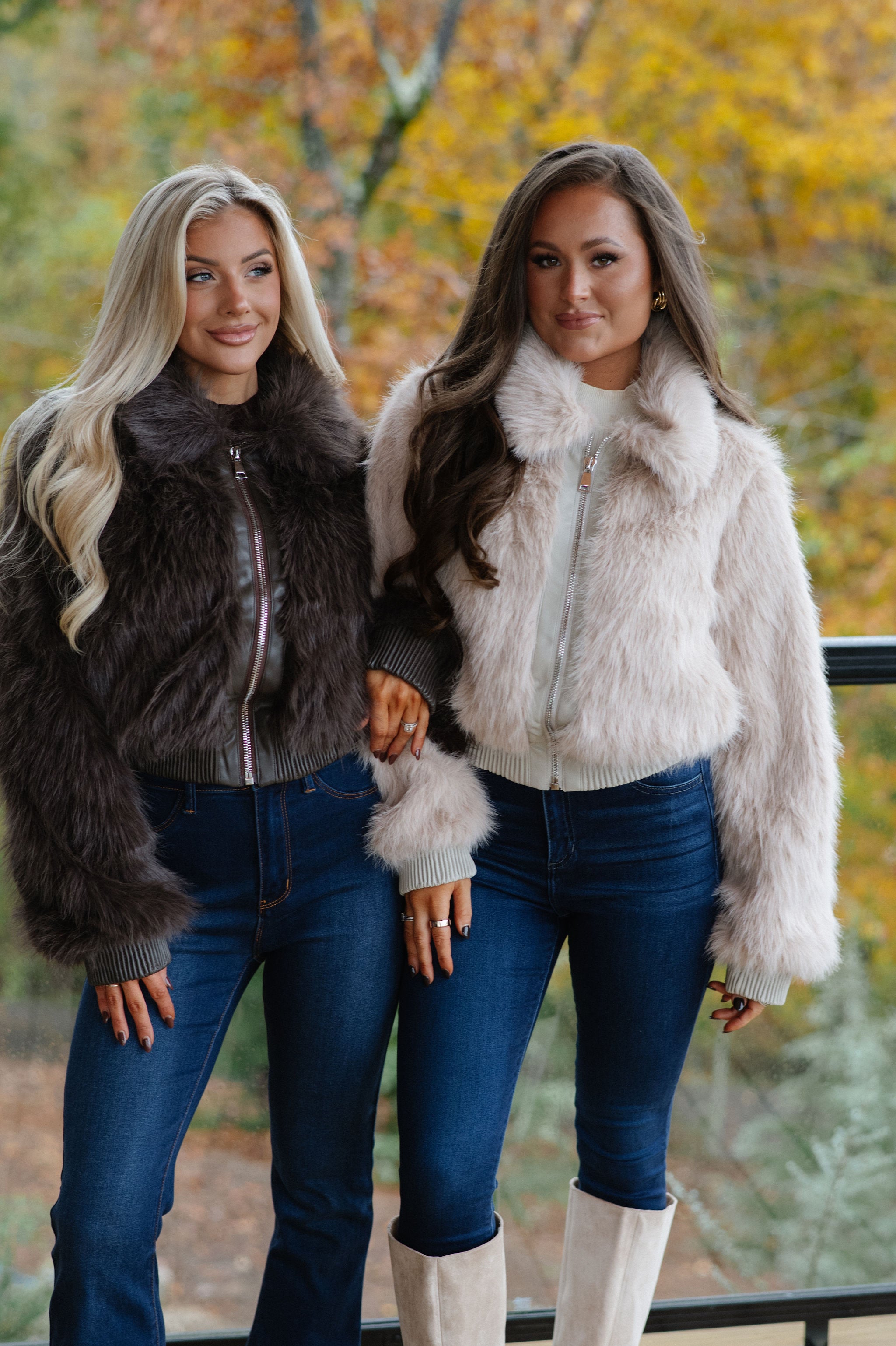 Faux Fur Plush Zippered Jacket-Brown