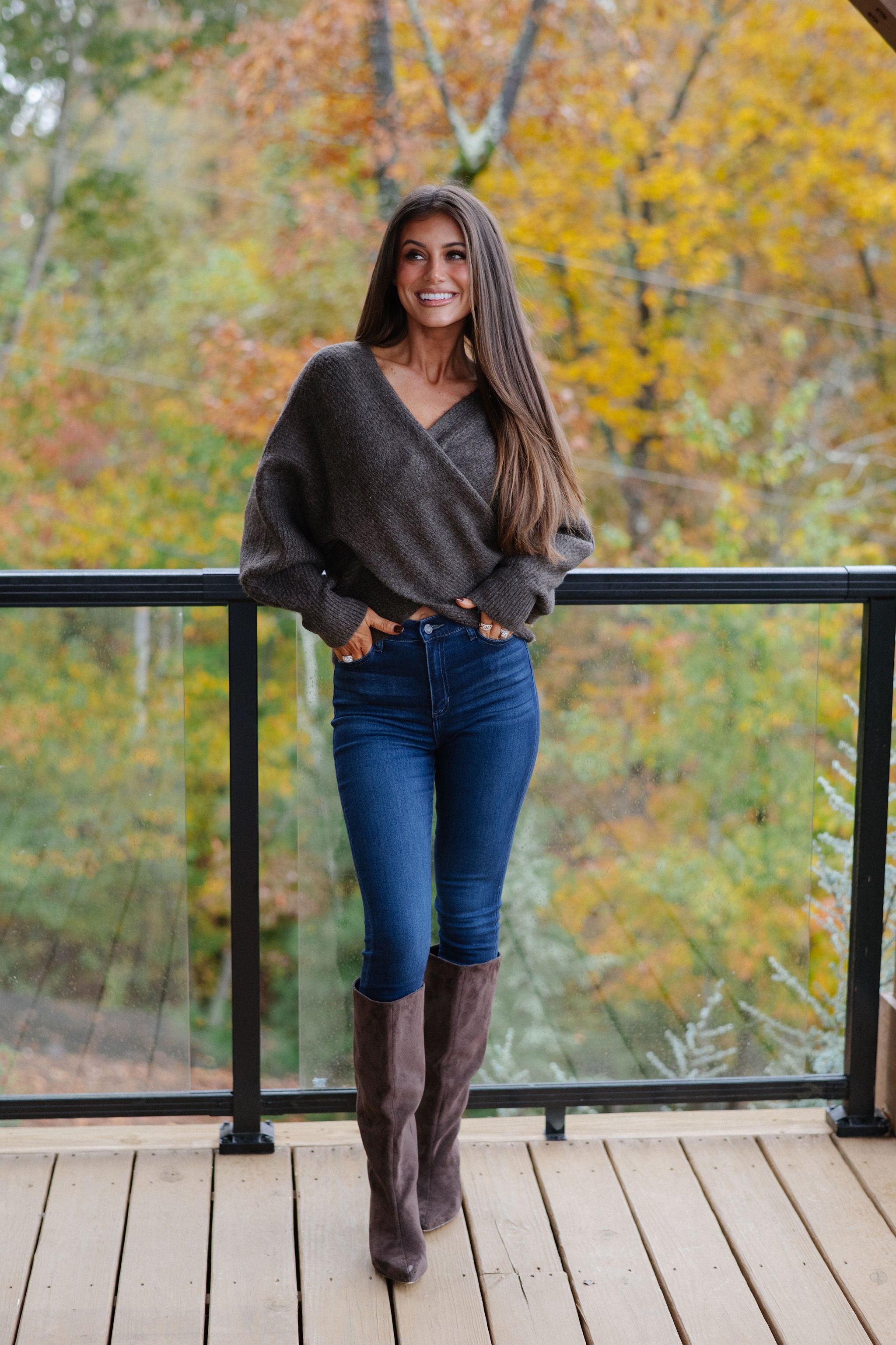 Crossover Ribbed Sweater-Ash Brown