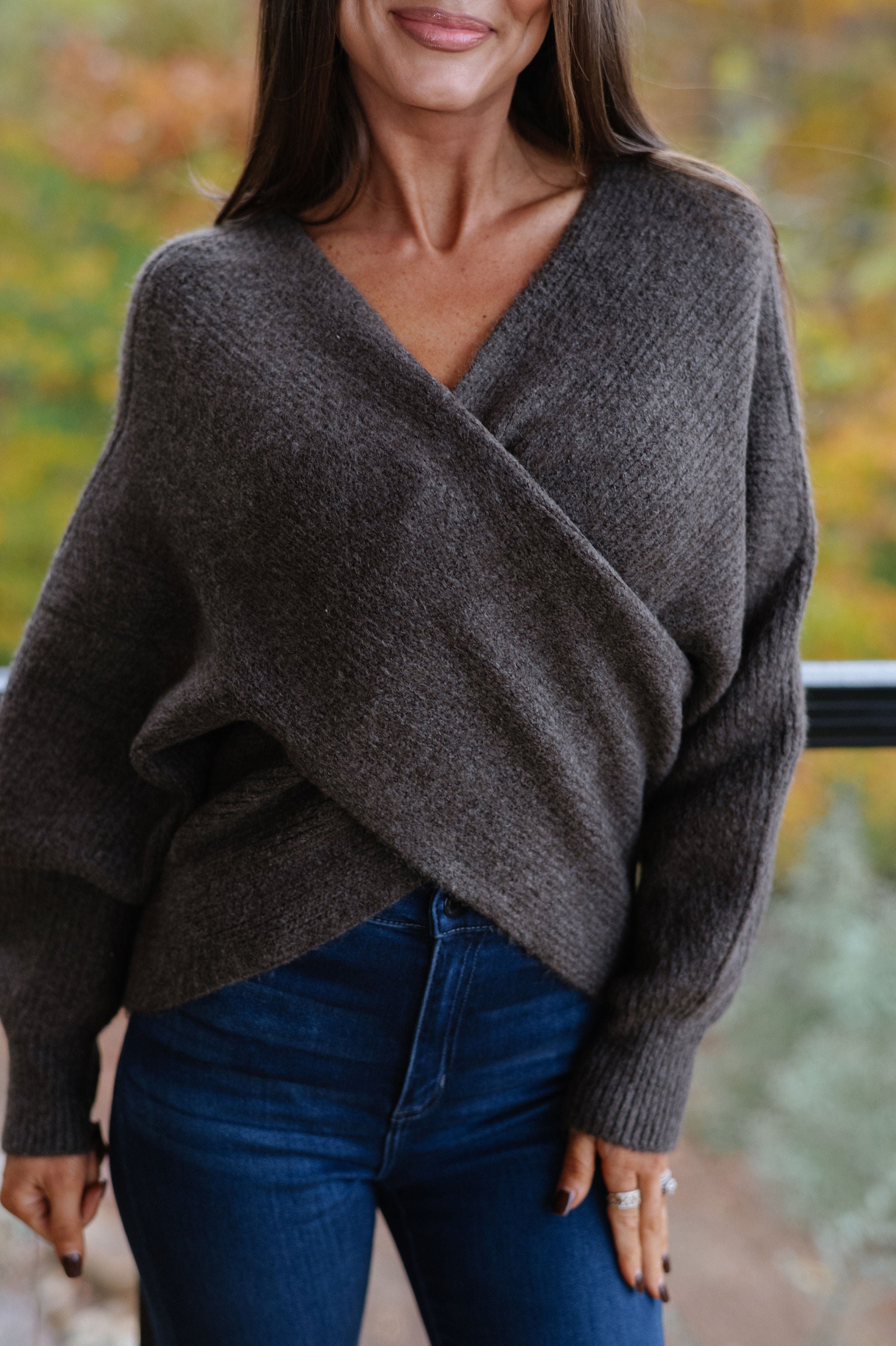 Crossover Ribbed Sweater-Ash Brown