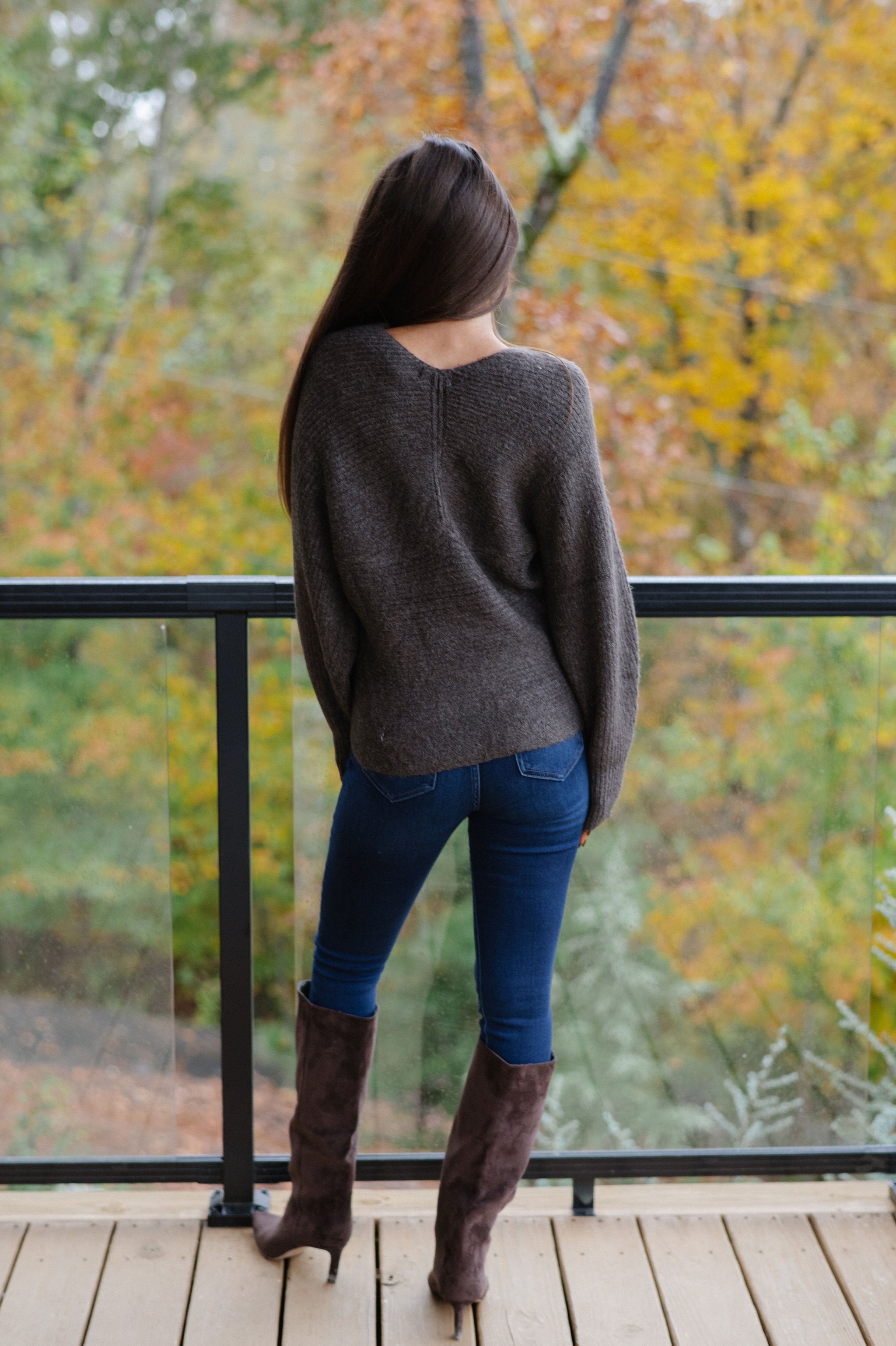 Crossover Ribbed Sweater-Ash Brown