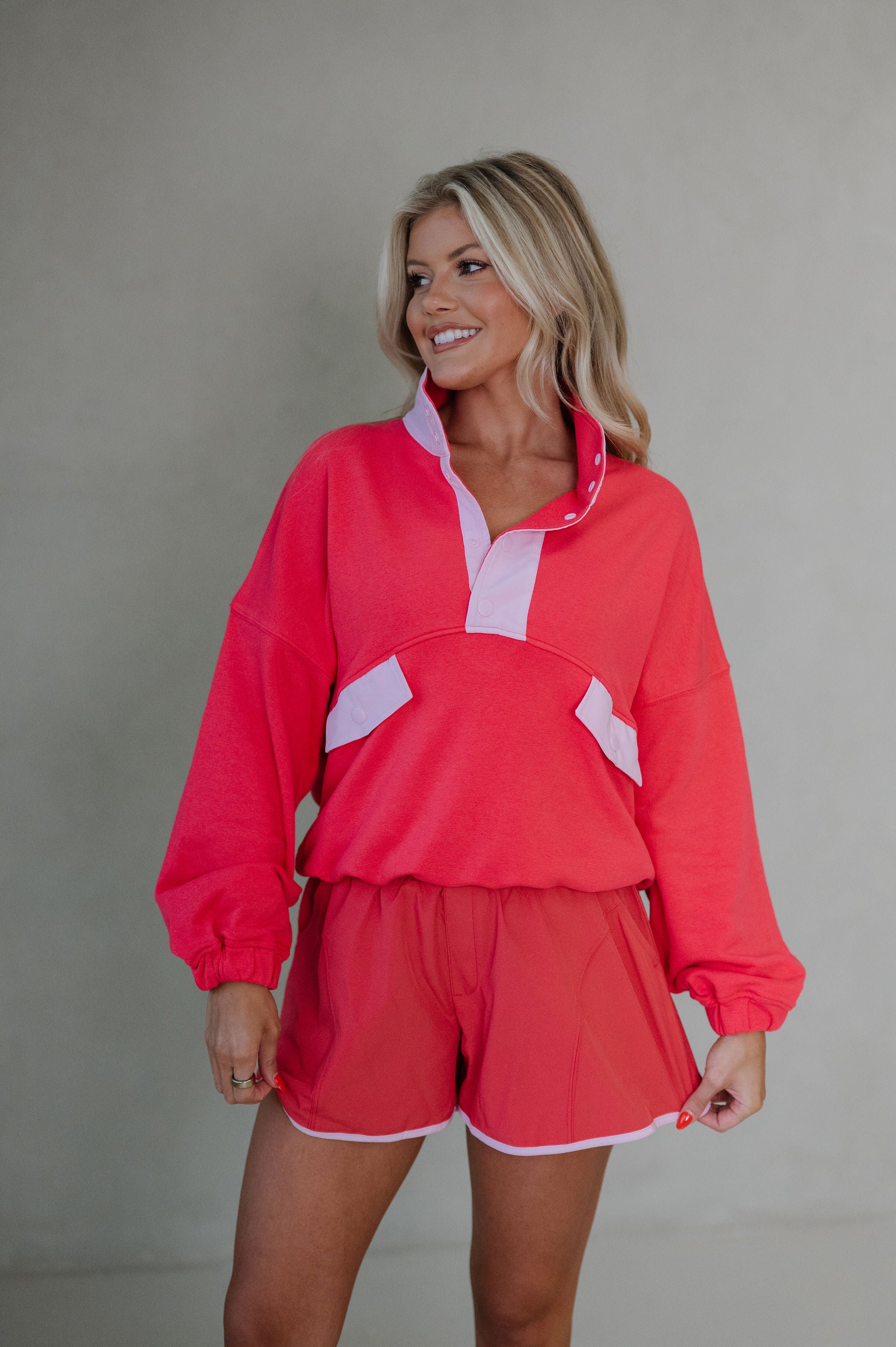 French Terry Playful Set-Candy Red/Pale Pink