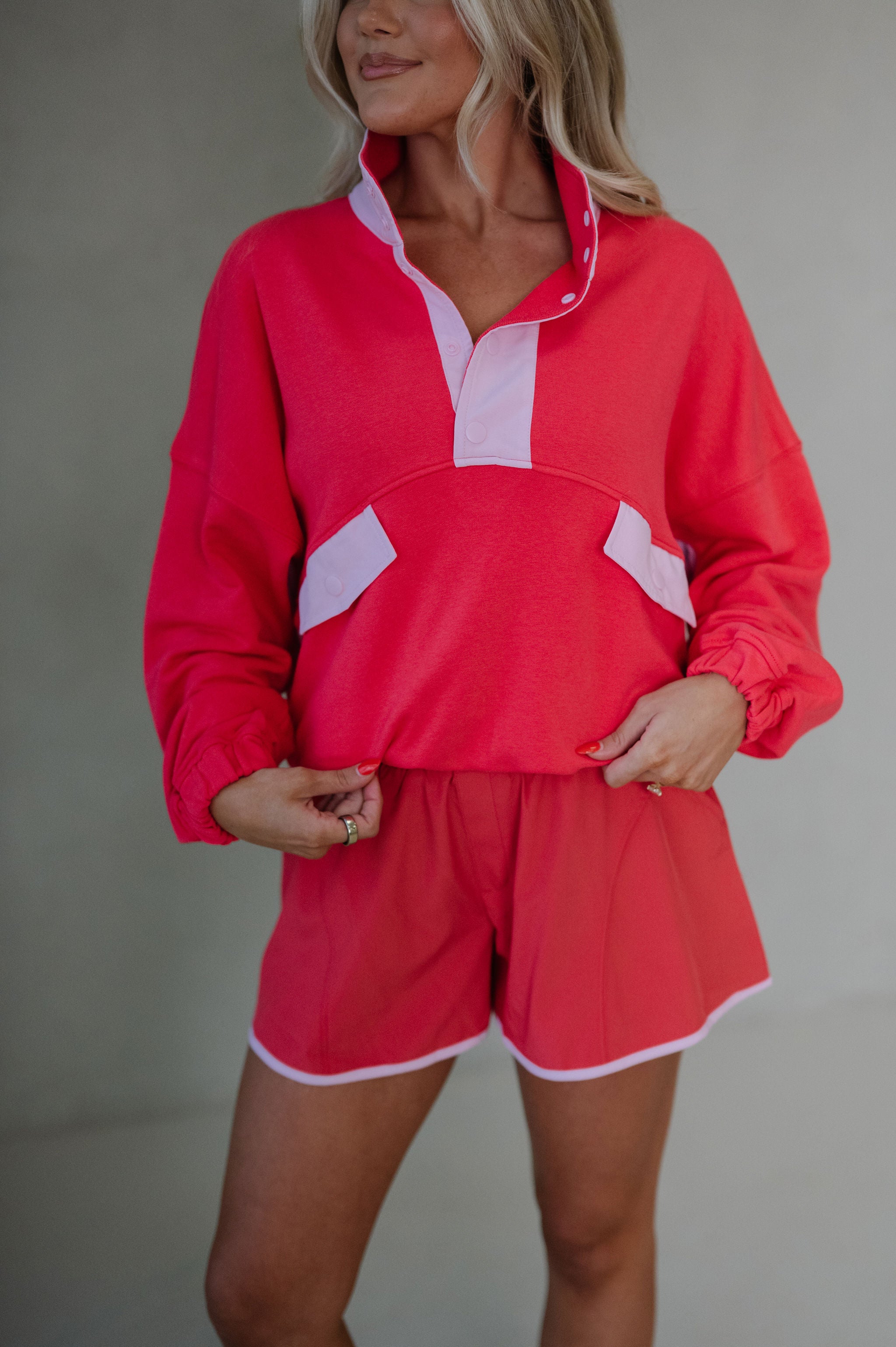 French Terry Playful Set-Candy Red/Pale Pink