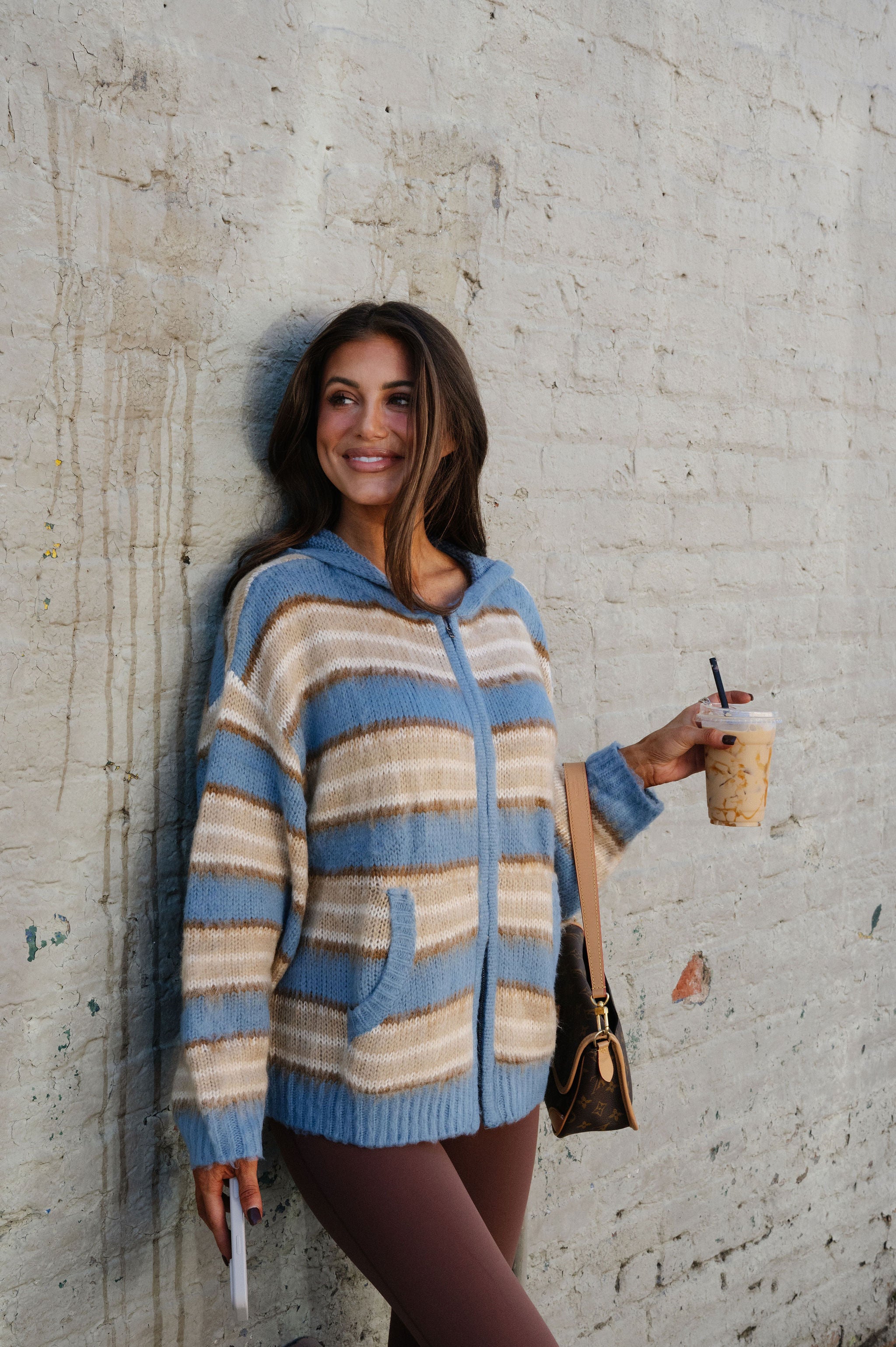 Striped Hooded Cardigan-Denim Multi