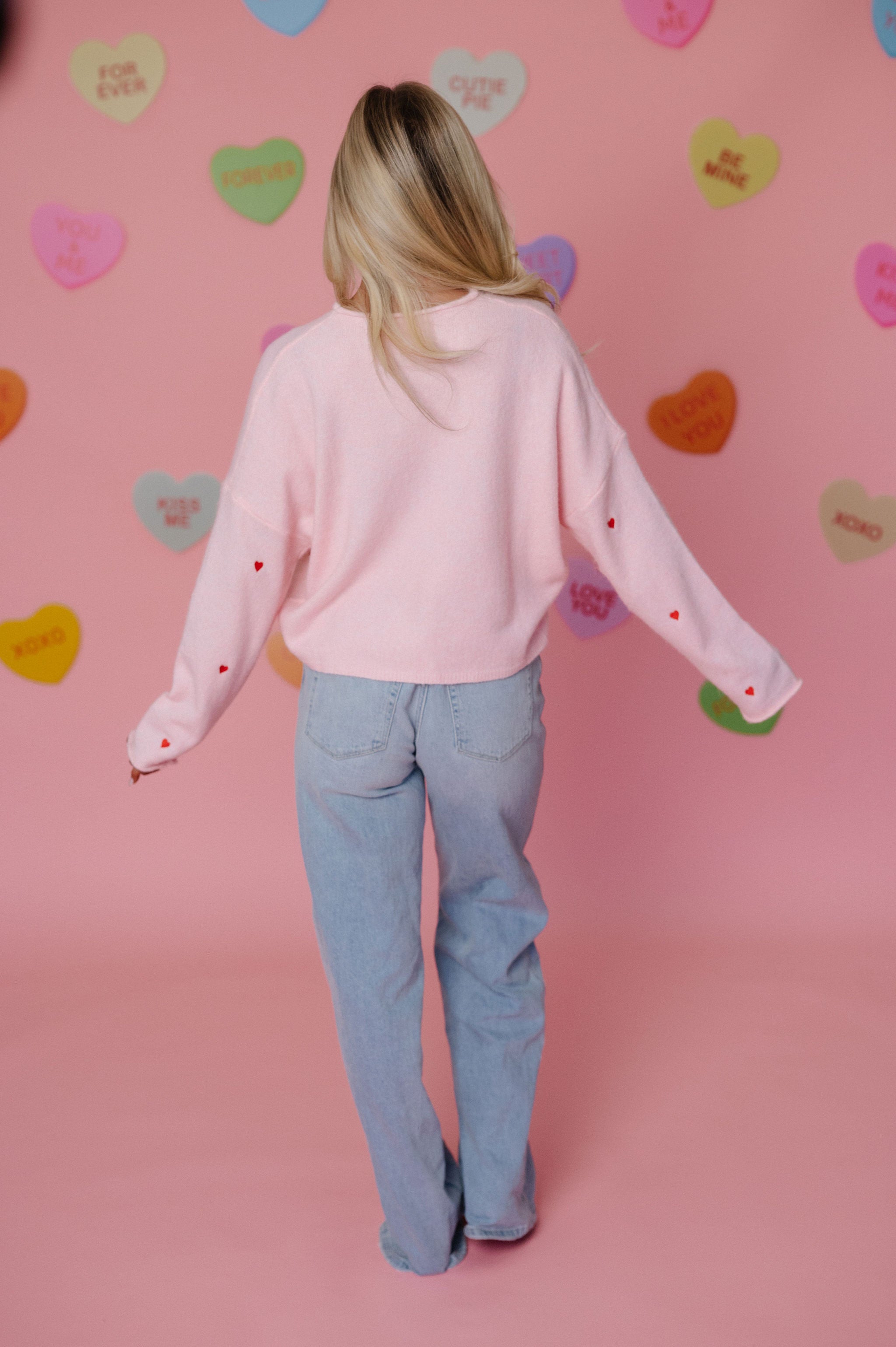 Heart Embroidered Cardigan-Pink/Red