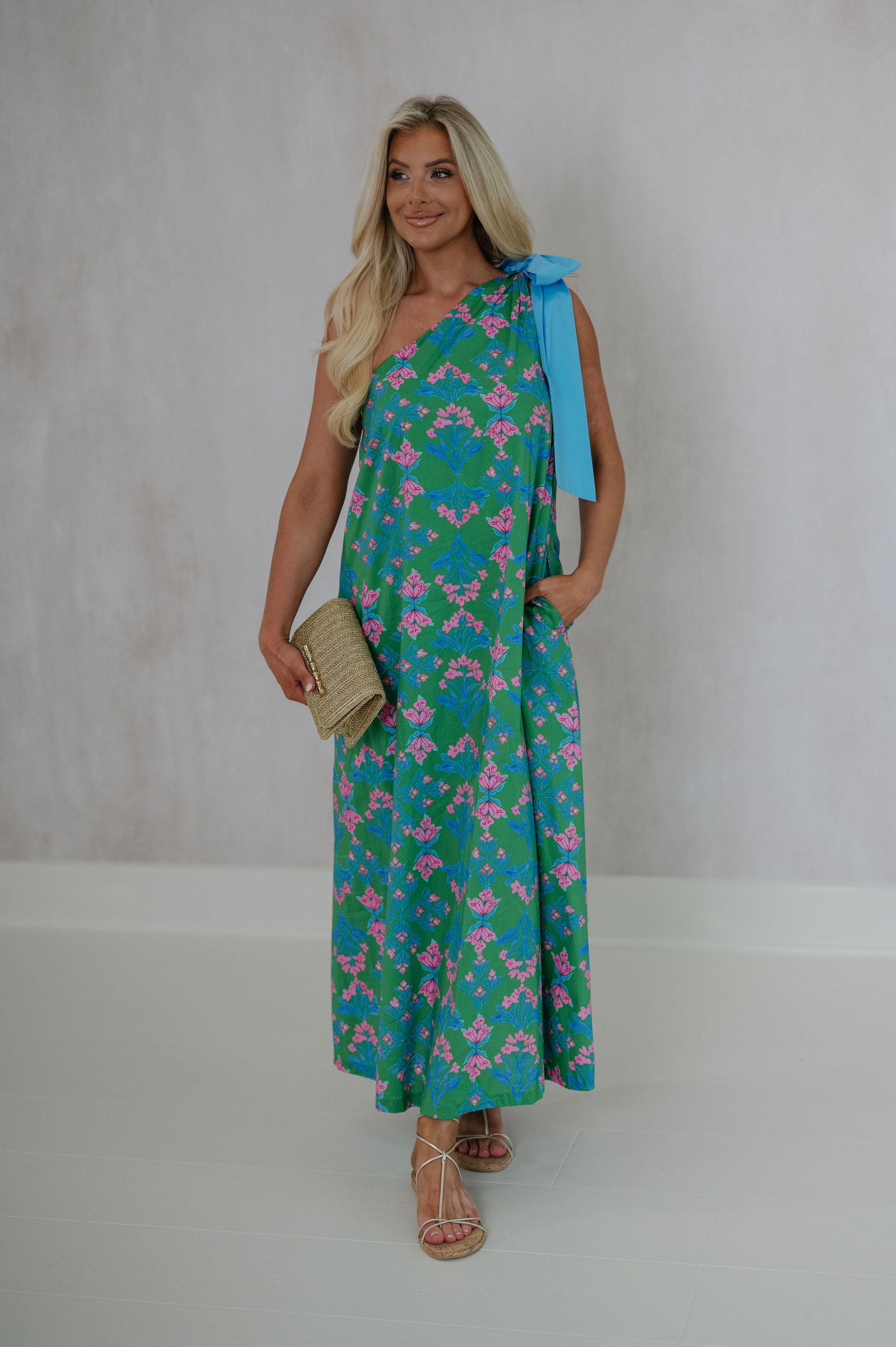 Alexa One Shoulder Maxi Dress-Green