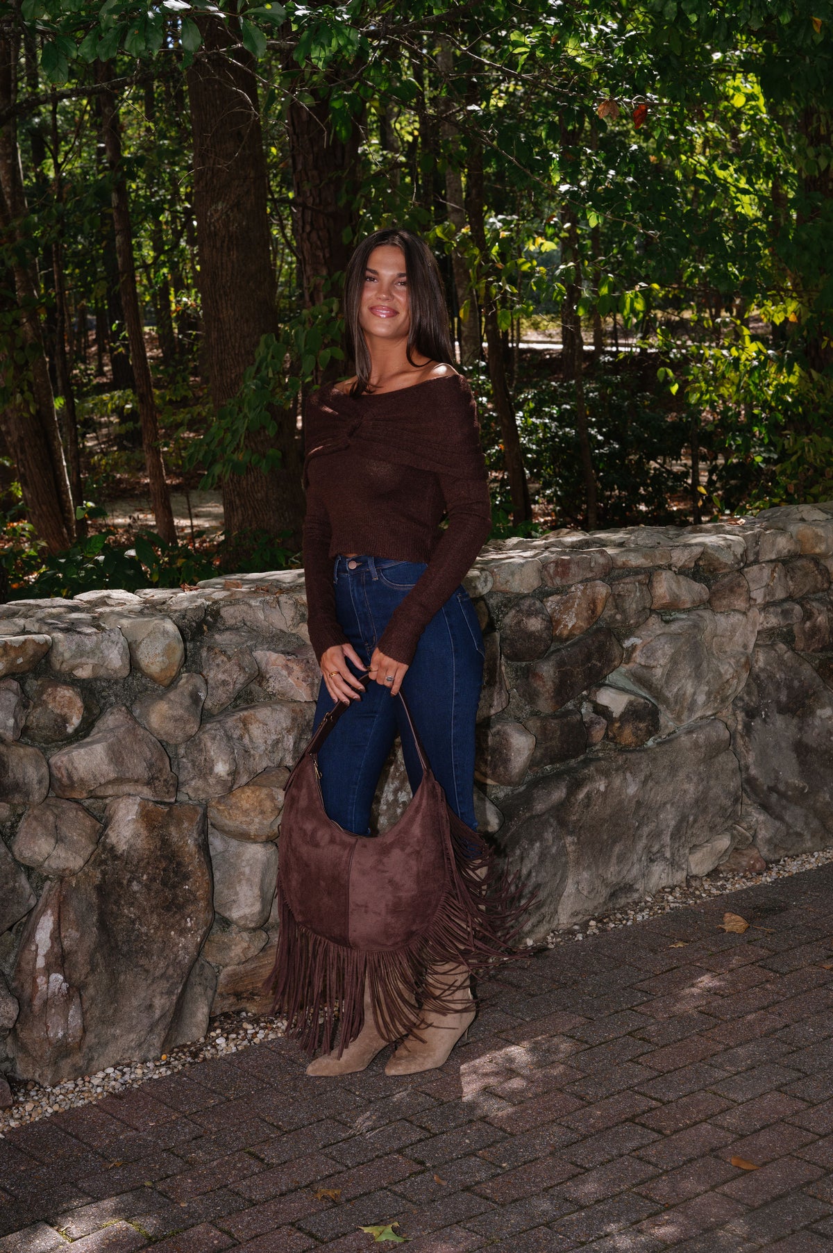 Kelly OTS Cropped Sweater-Brown
