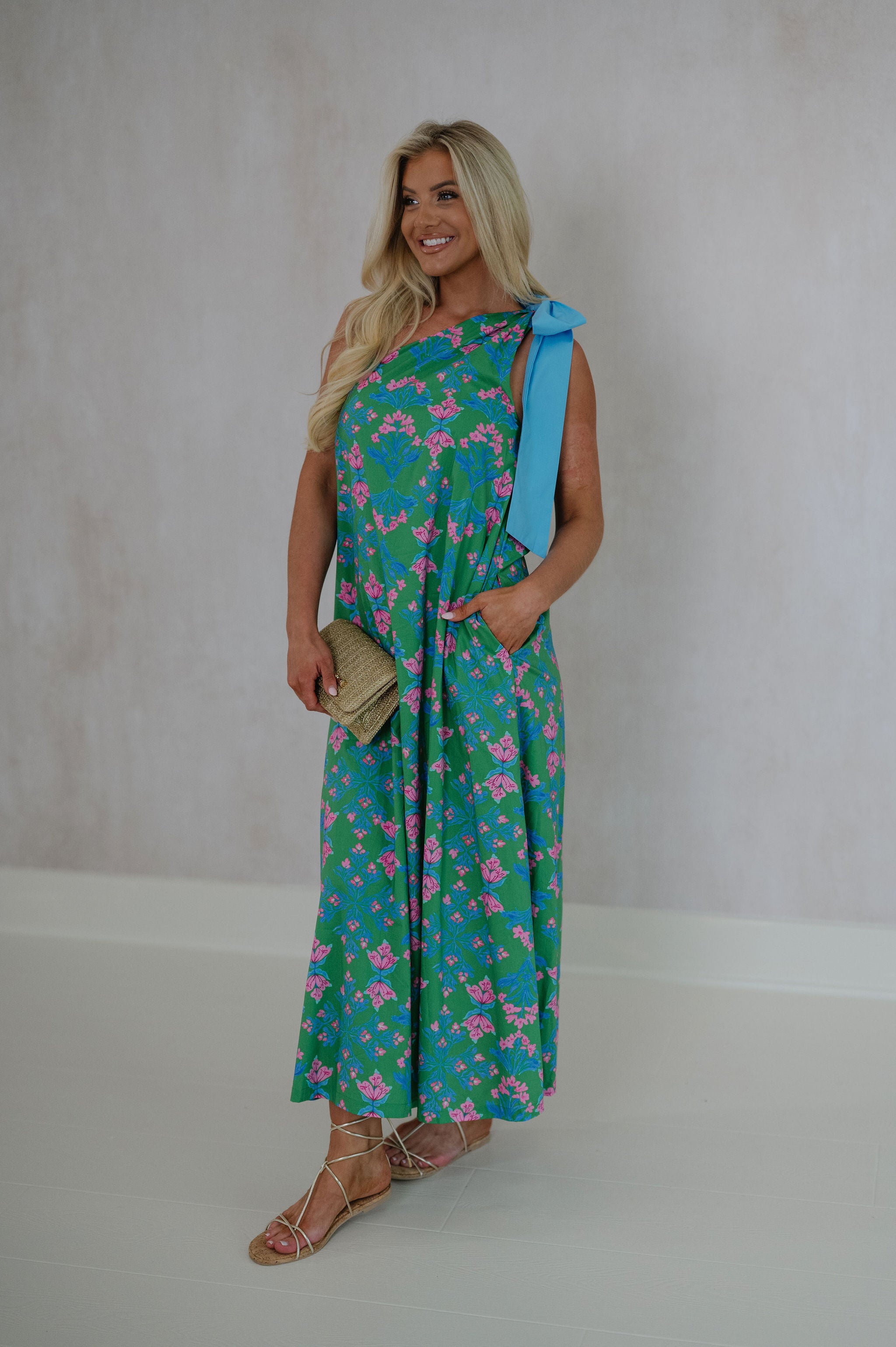Alexa One Shoulder Maxi Dress-Green