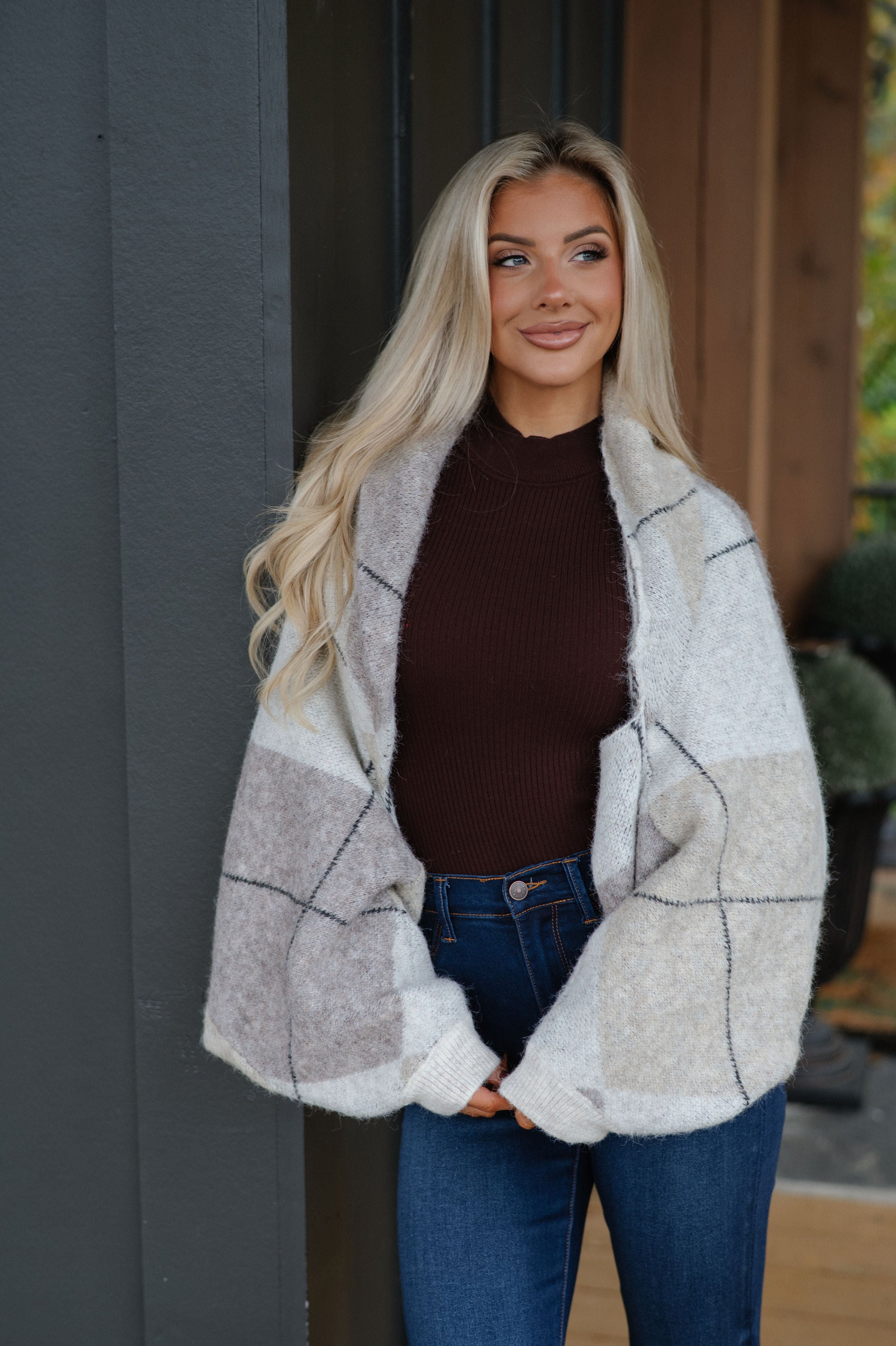 Argyle Knit Shrug Cardigan-Oatmeal