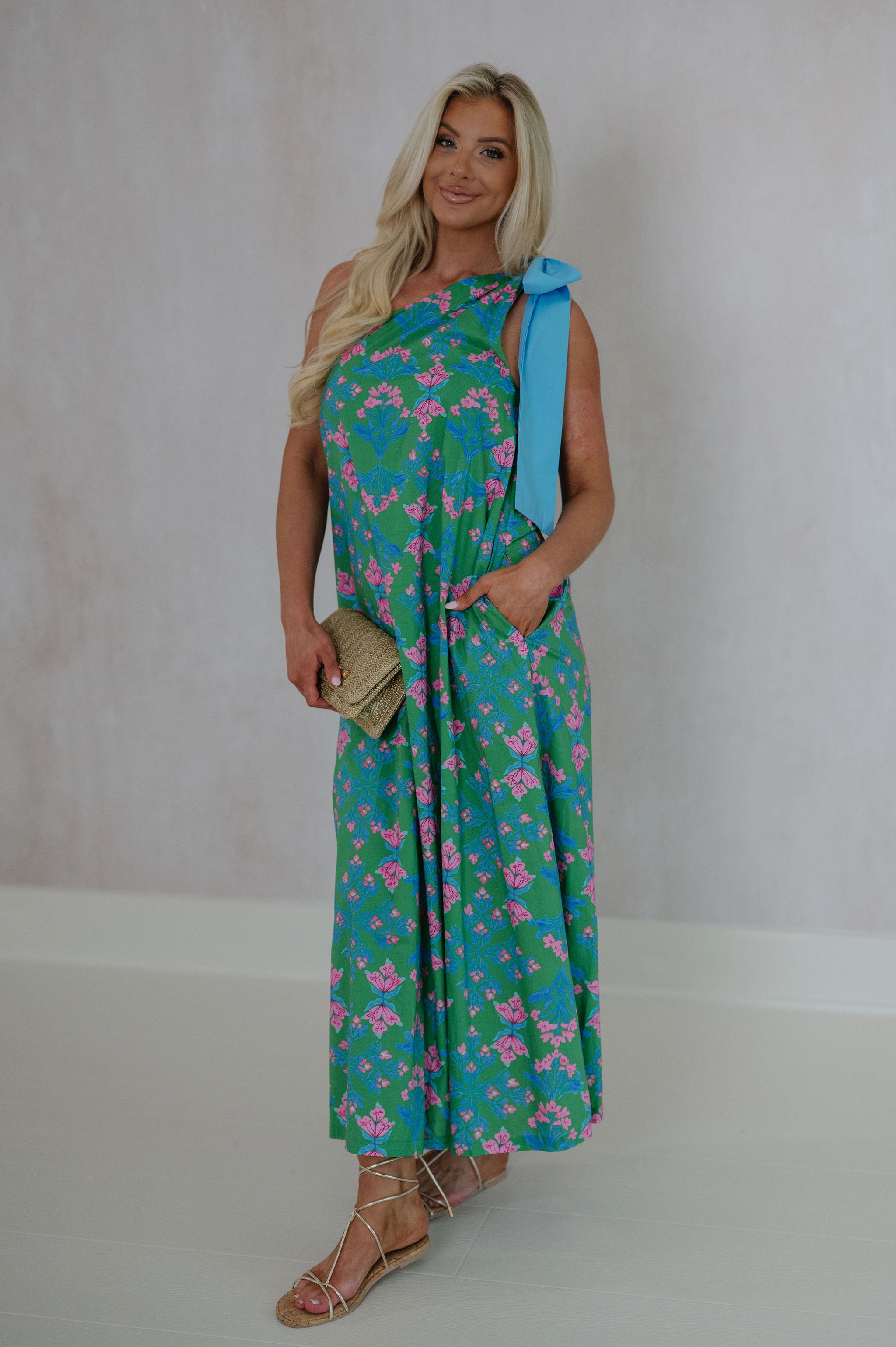 Alexa One Shoulder Maxi Dress-Green
