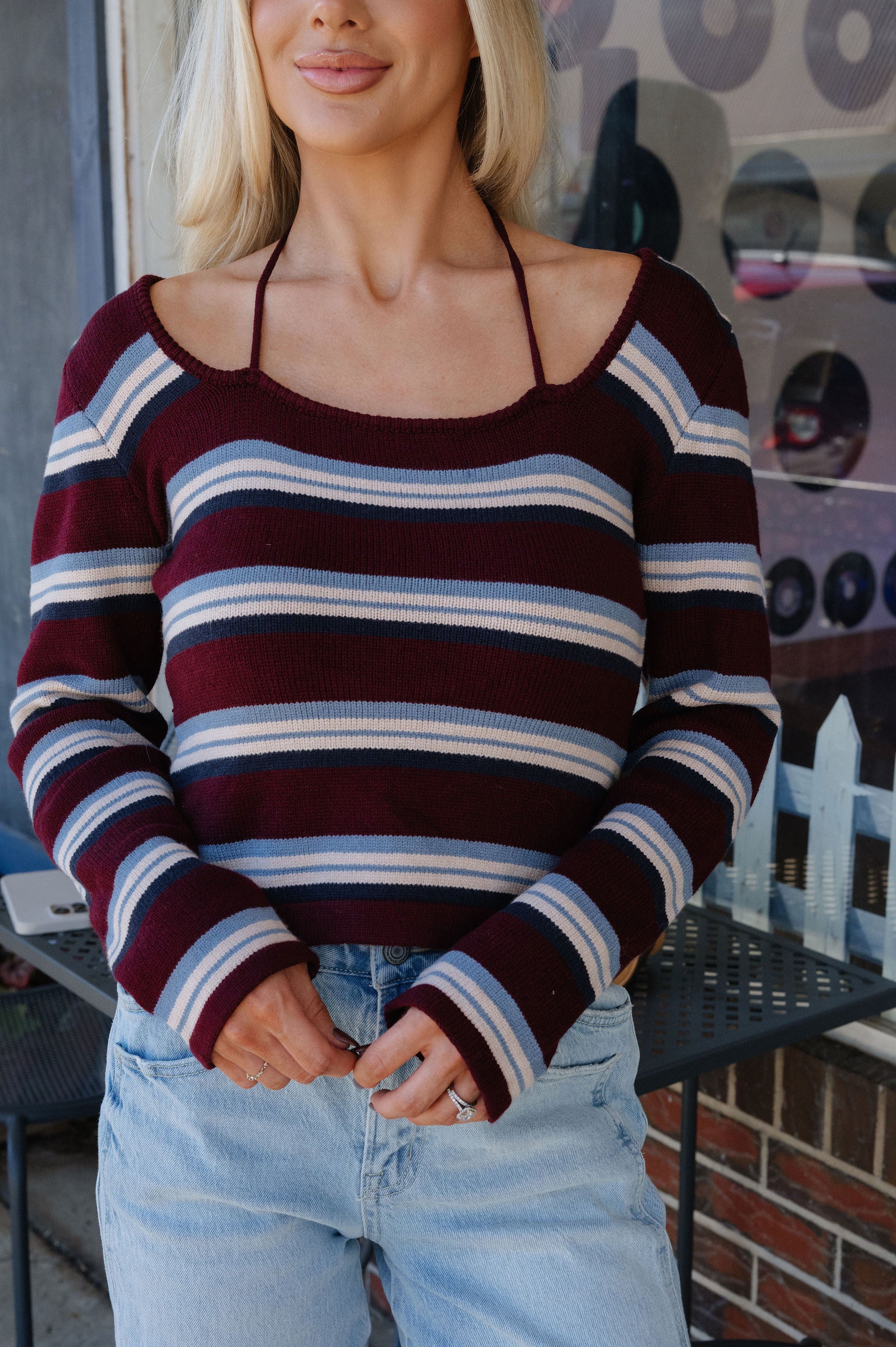 Garrett Striped Sweater-Burgundy