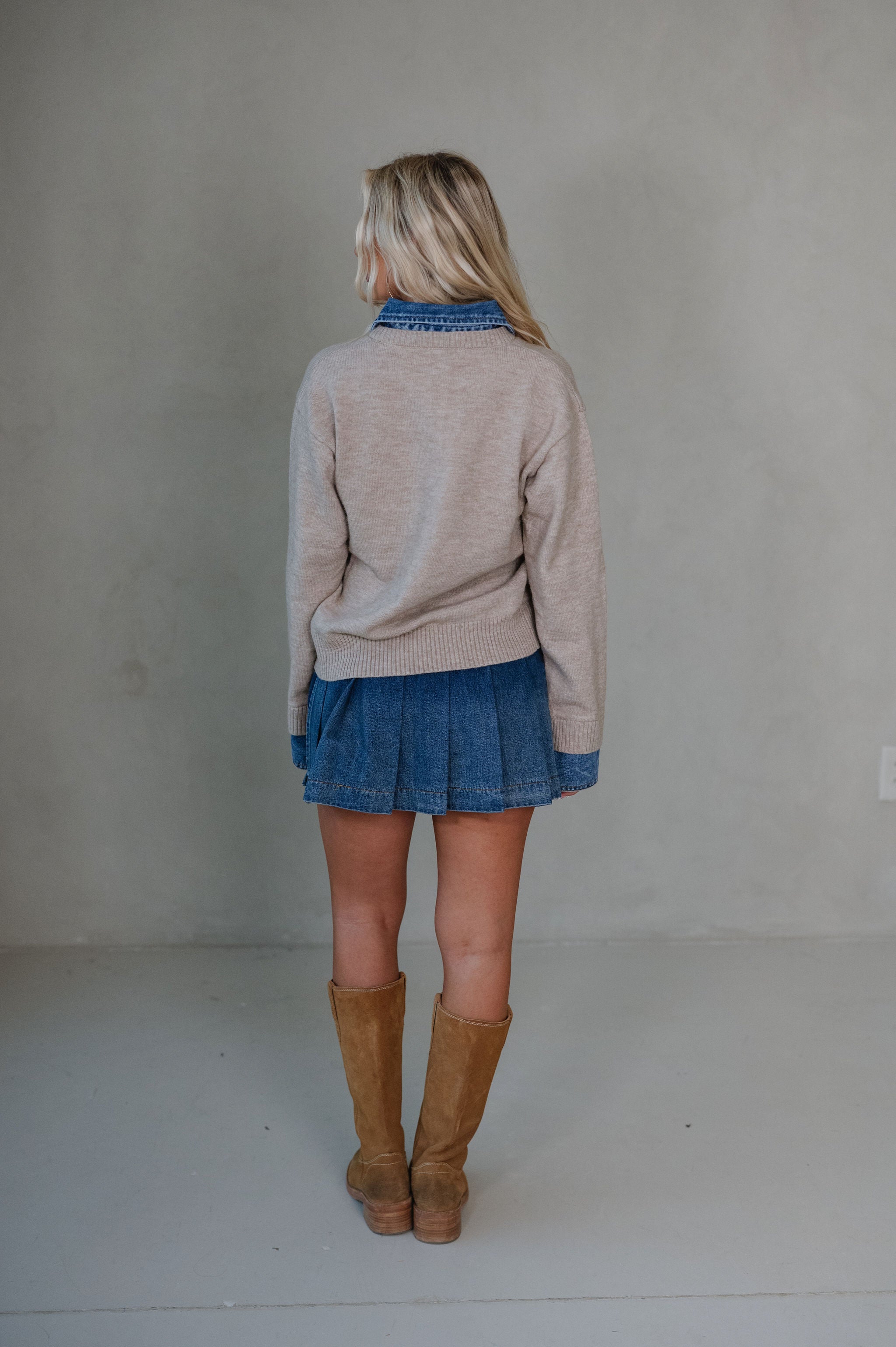 Lacie Denim Constrast Sweater-Khaki