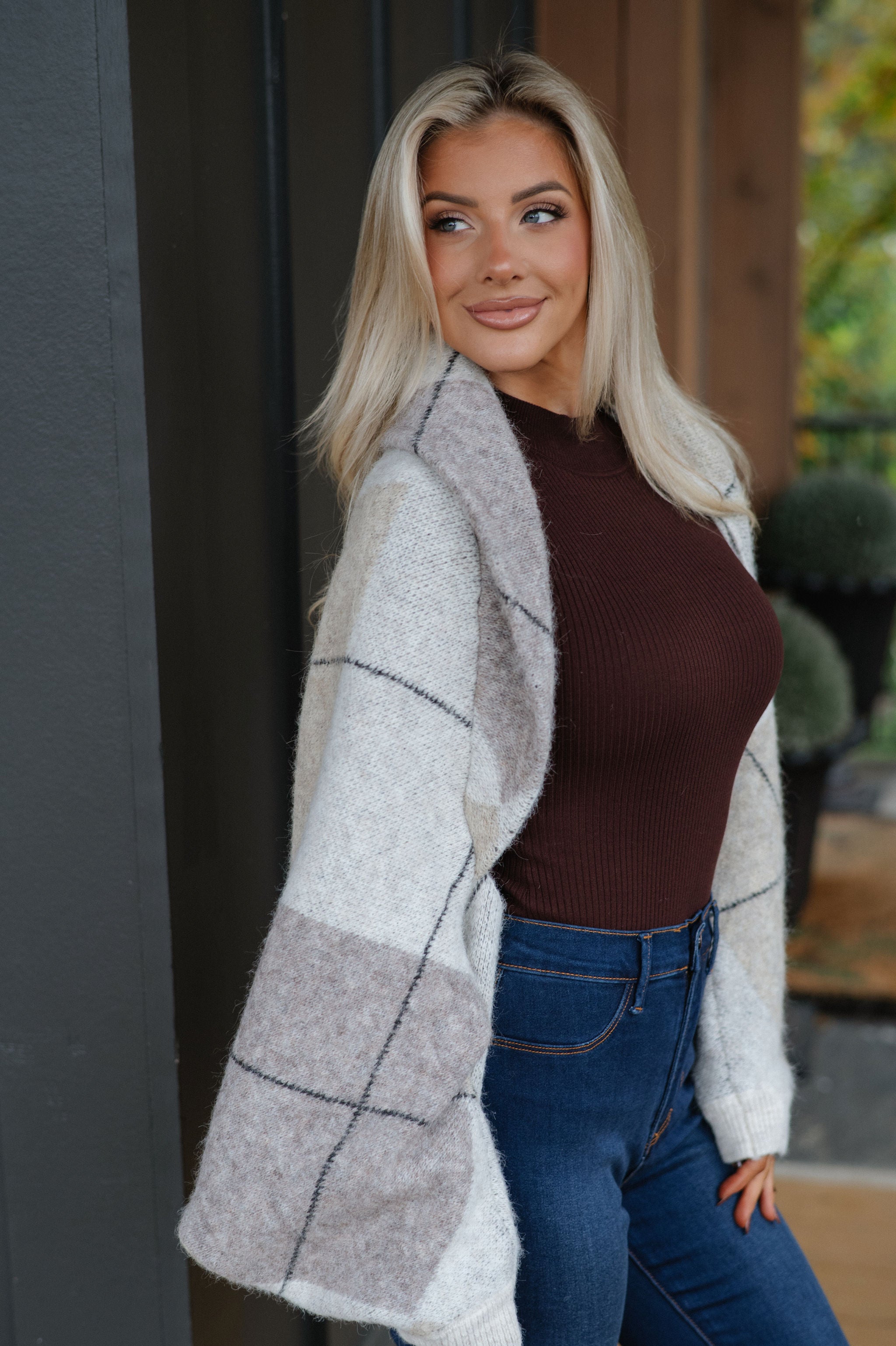 Argyle Knit Shrug Cardigan-Oatmeal