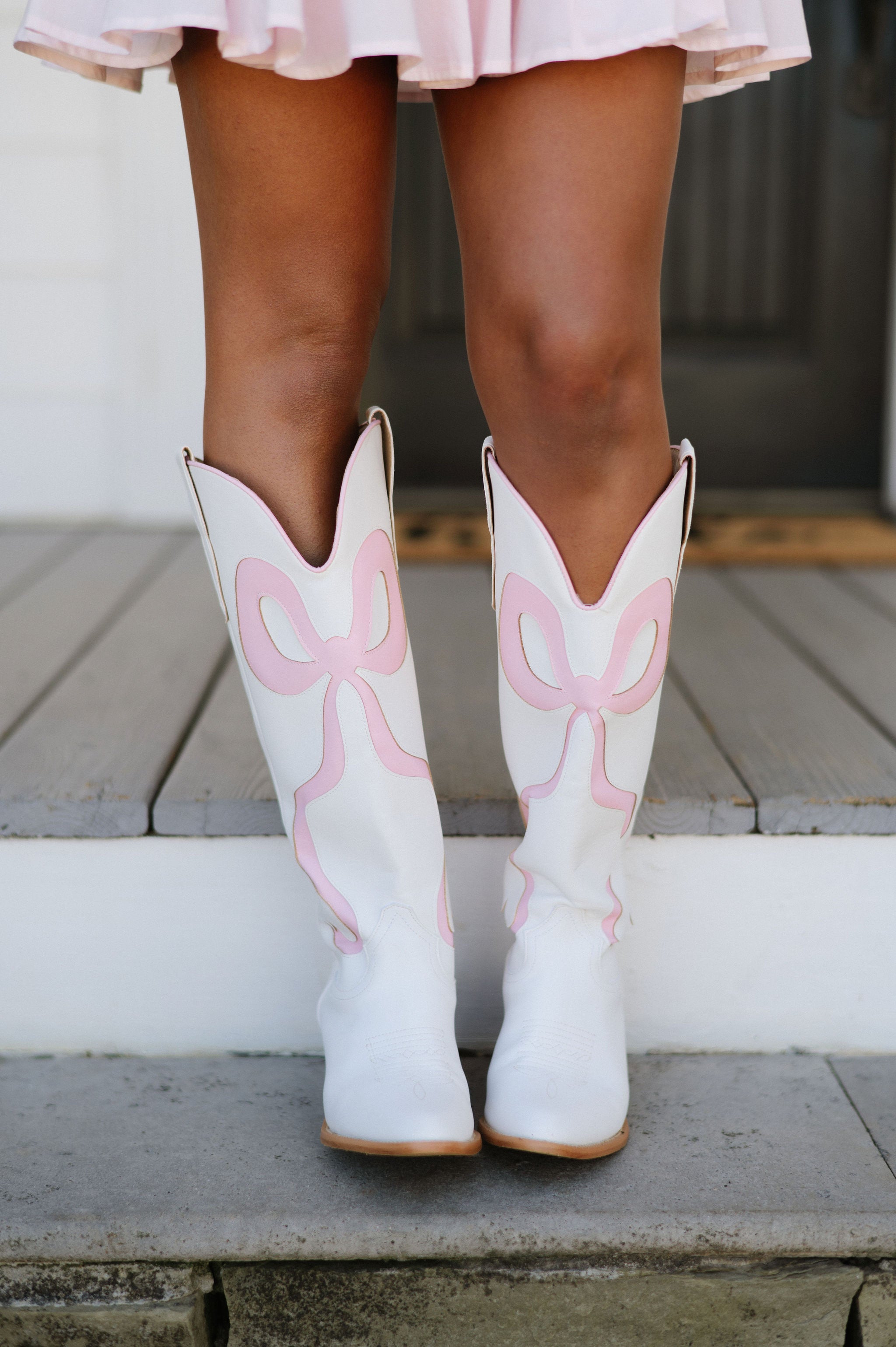 Ruby Bow Boots-Pink/White