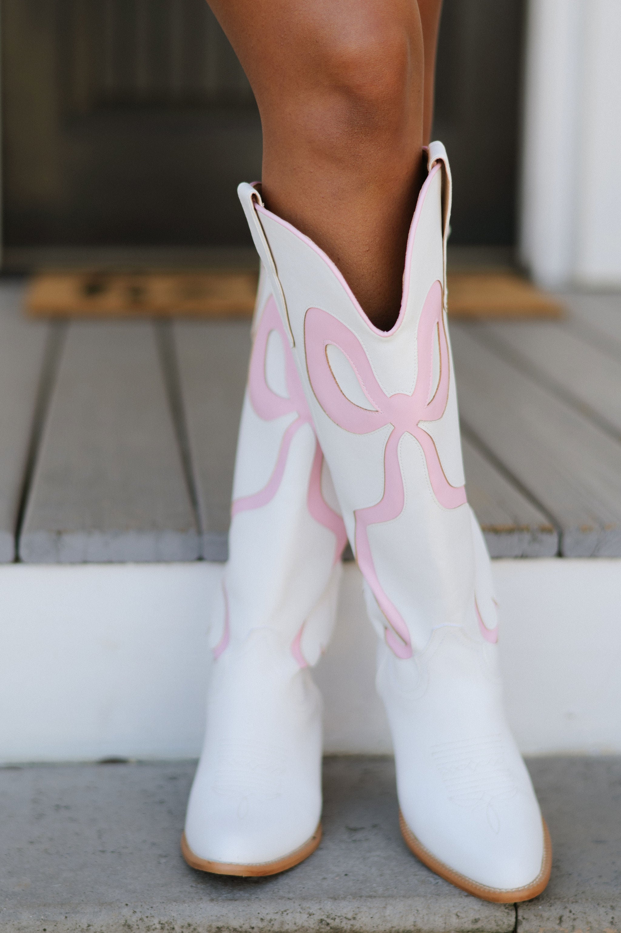 Ruby Bow Boots-Pink/White