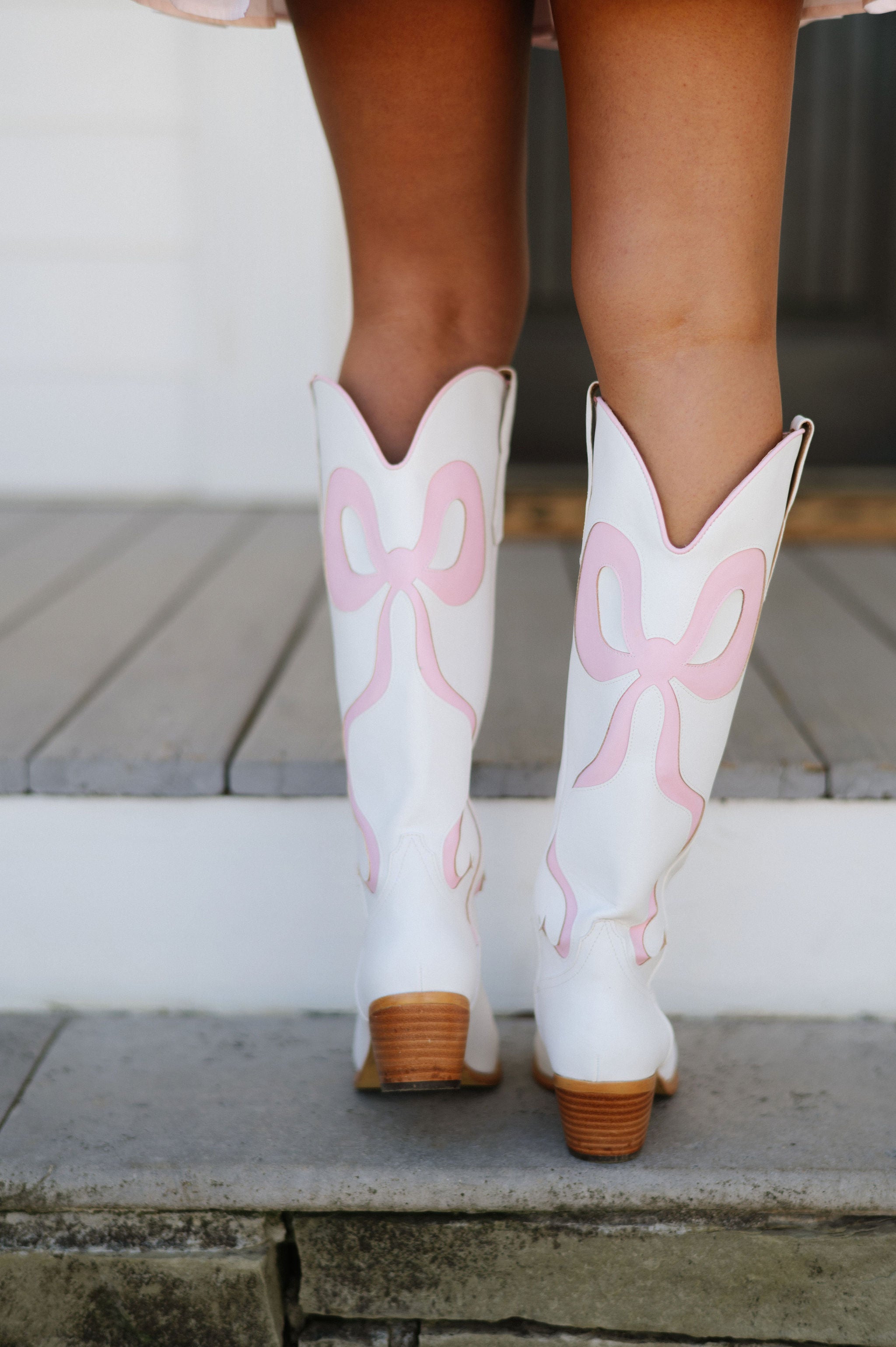 Ruby Bow Boots-Pink/White