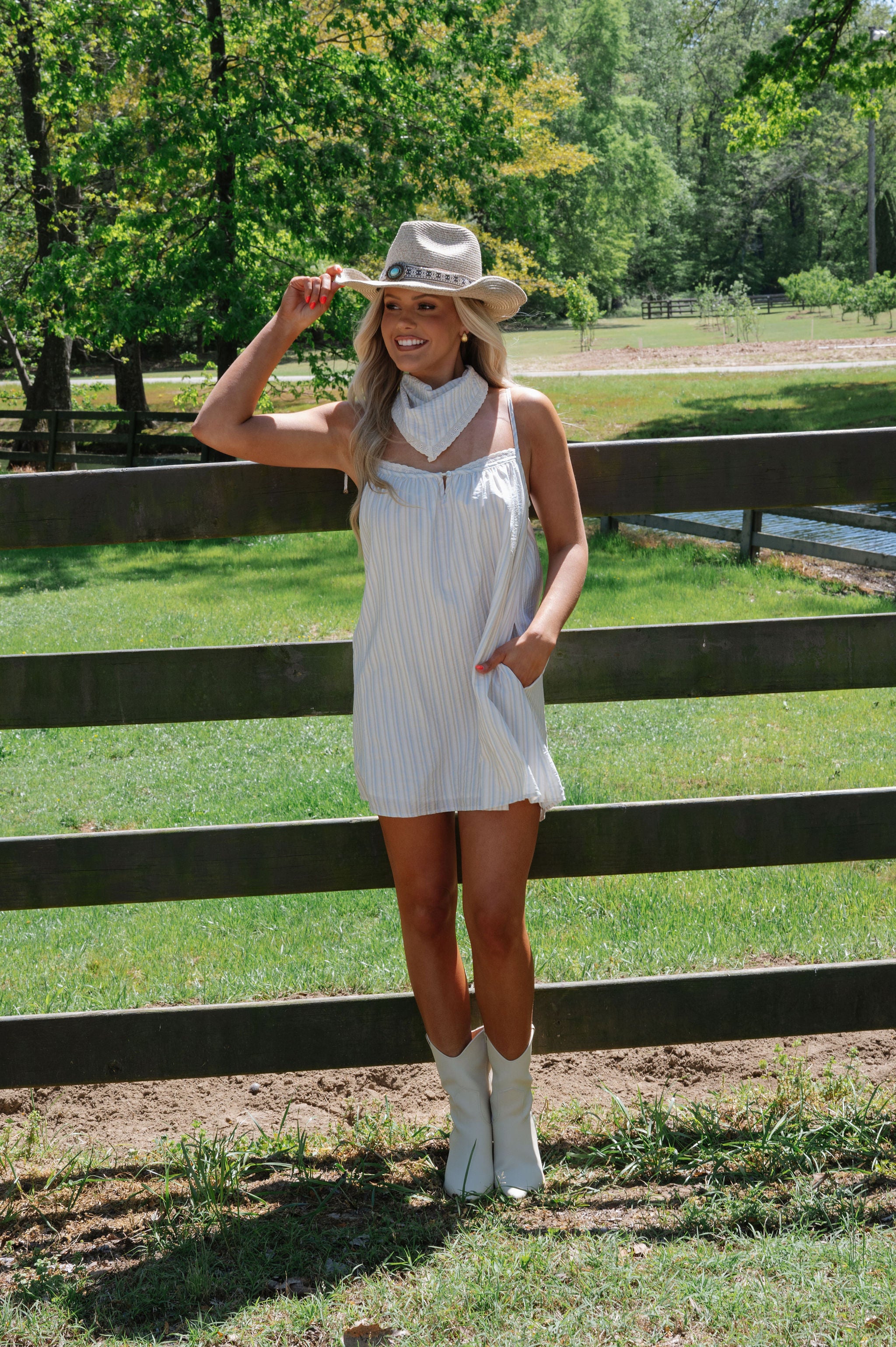 Georgia Striped Mini Dress-Blue