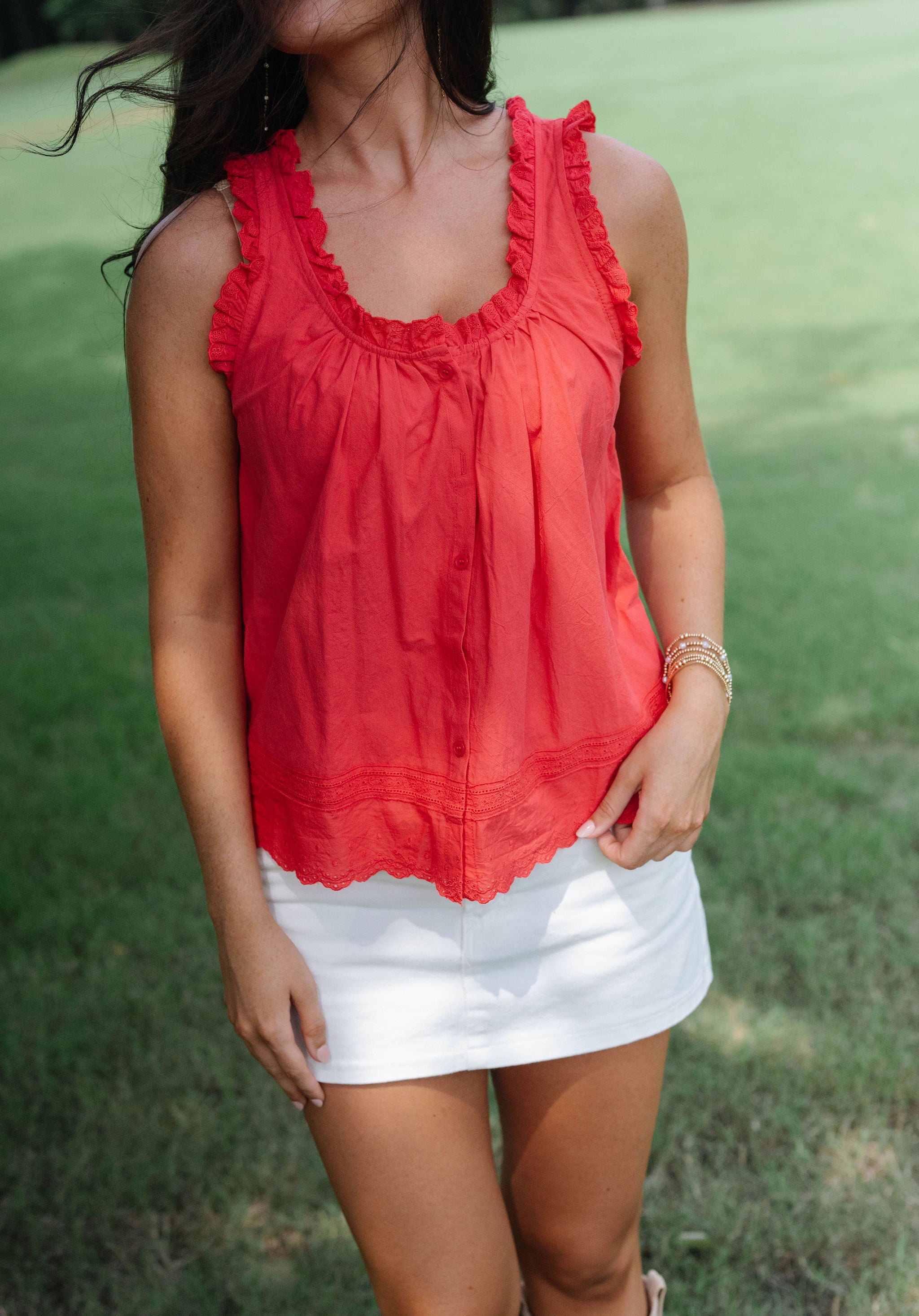 Carrolyn Ruffled Top-Red