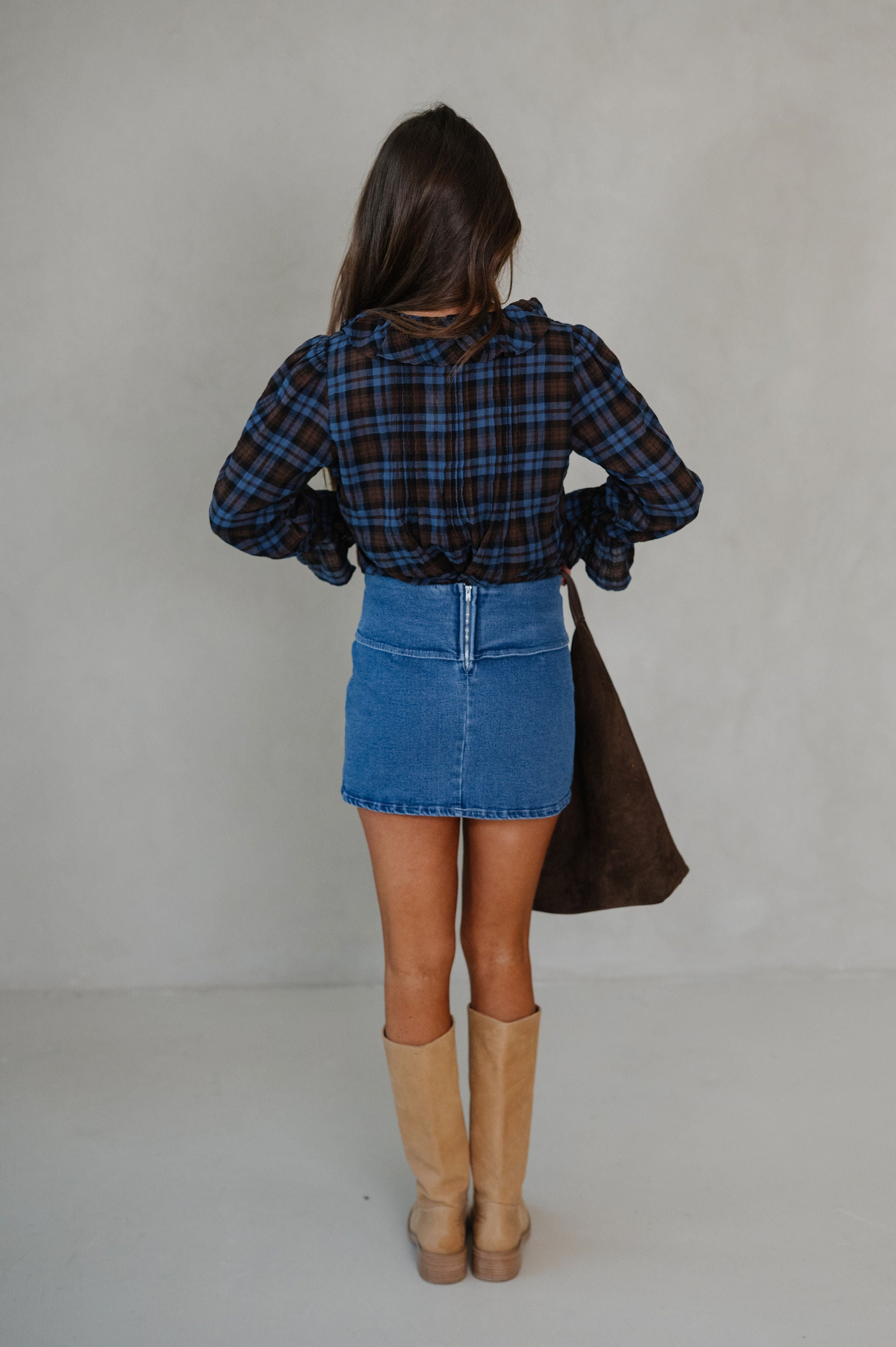 Lena Ruffle Plaid Blouse-Blue