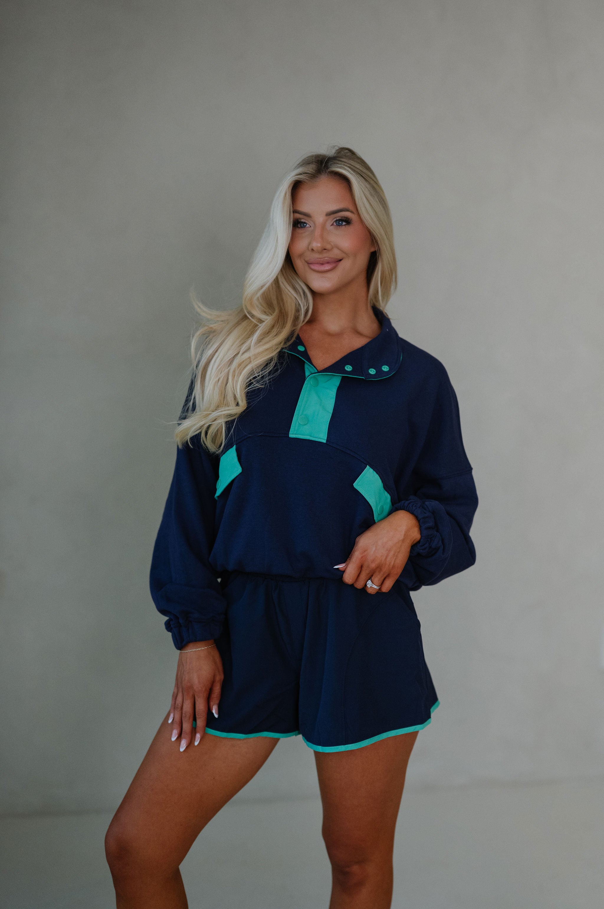 French Terry Playful Set-Navy/Green