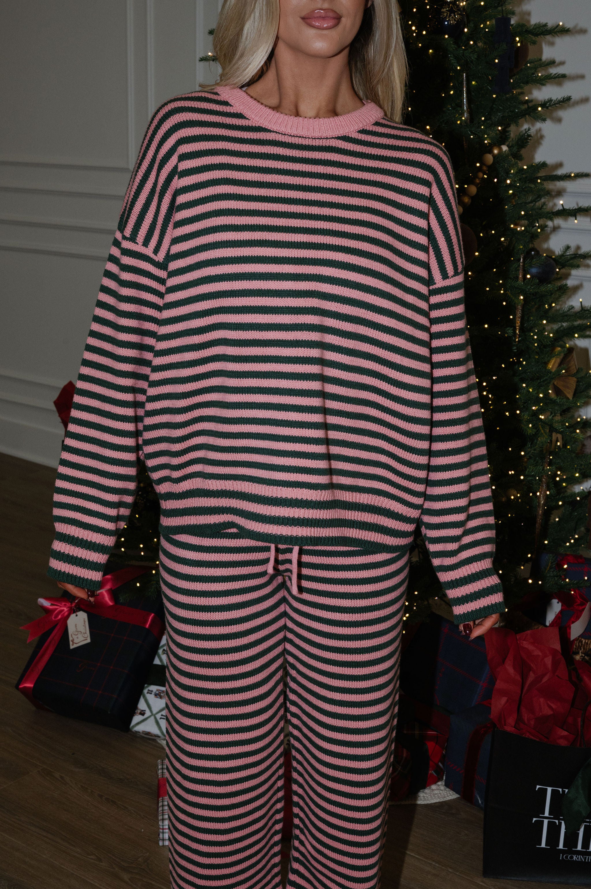 Henderson Striped Pants Set-Green/Pink