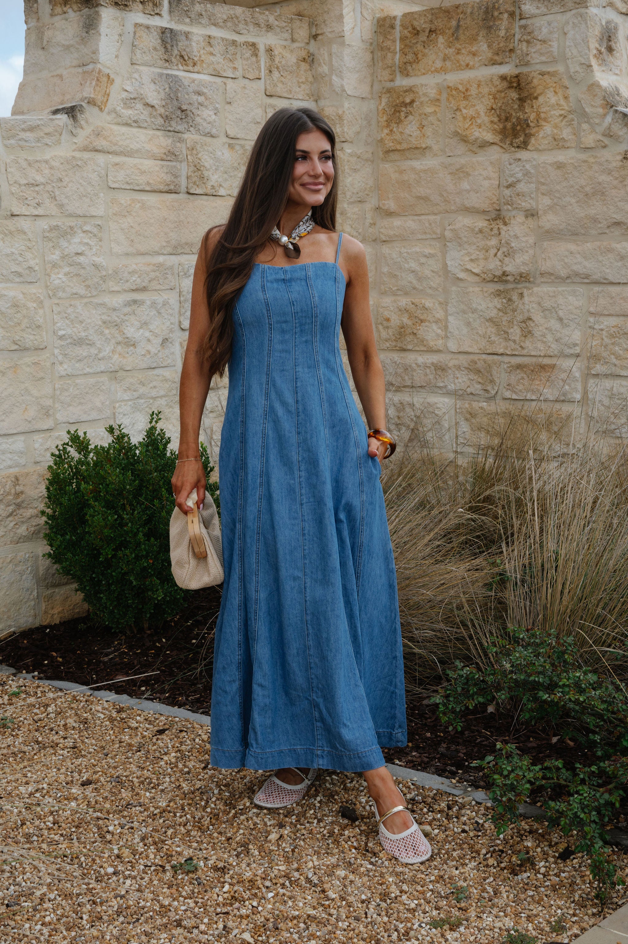 Parker Paneled Maxi Dress-Washed Denim