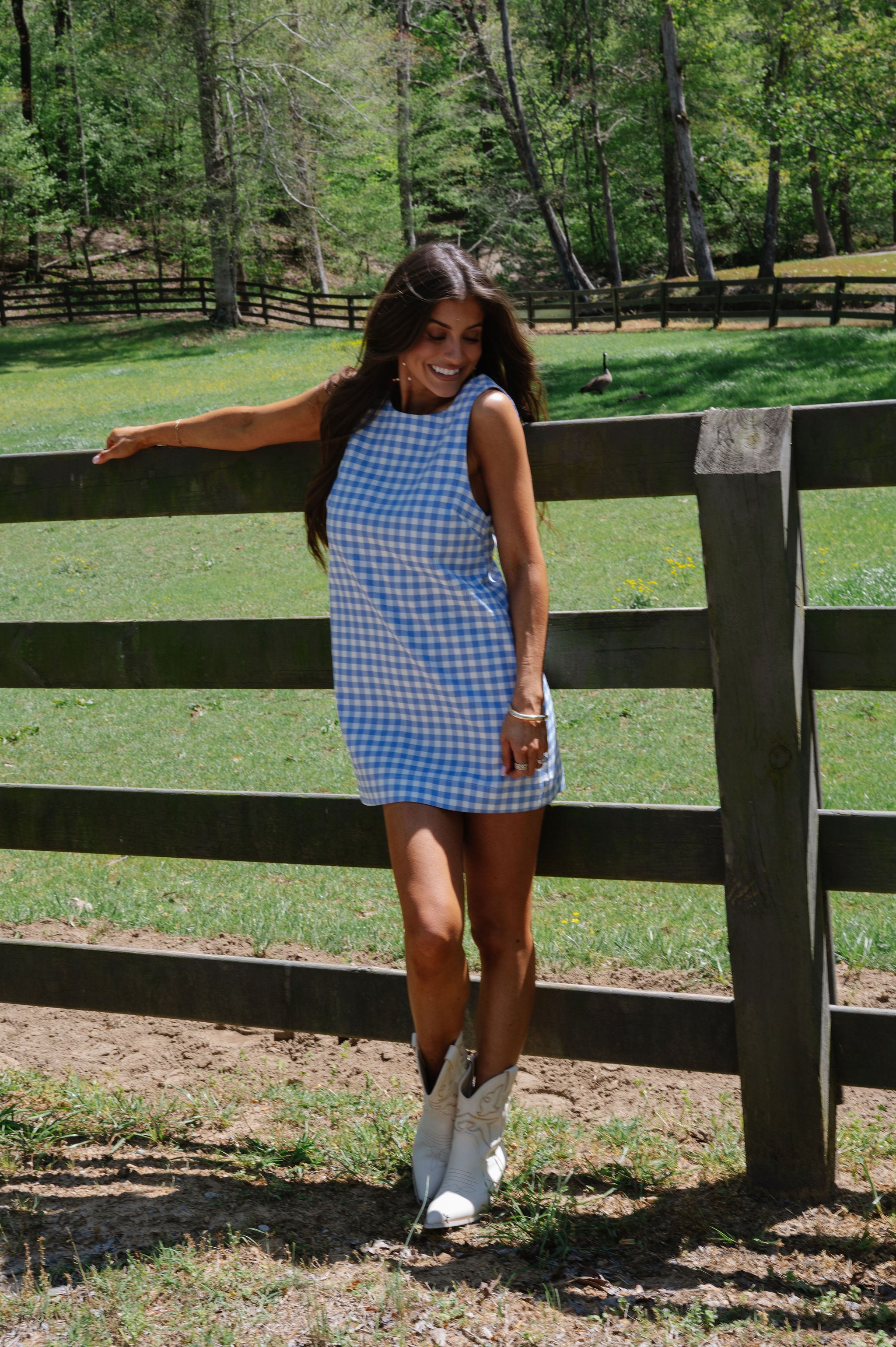 Riley Gingham Mini Dress-Blue