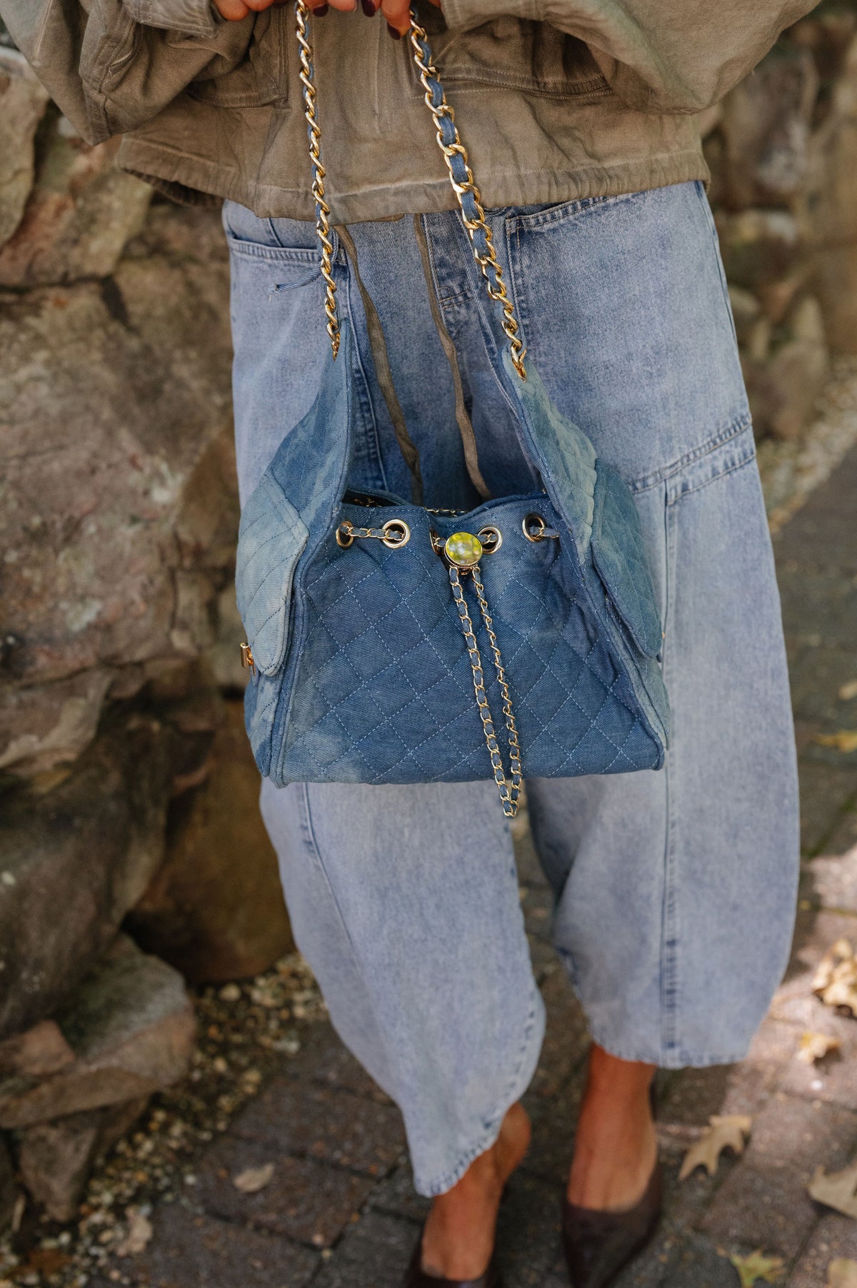 Sky Quilted Denim Shoulder Bag