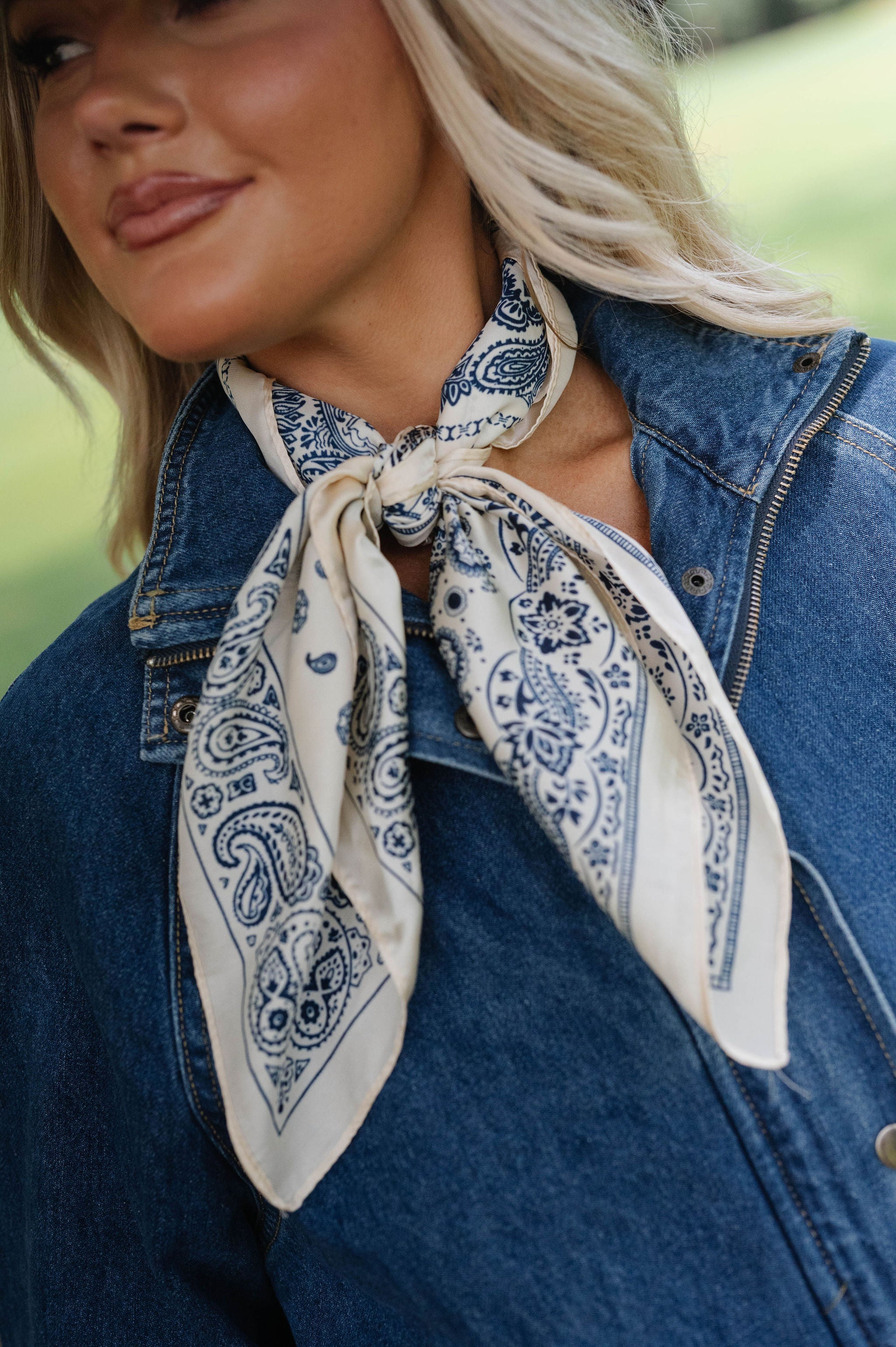 Square Paisley Bandana- Ivory