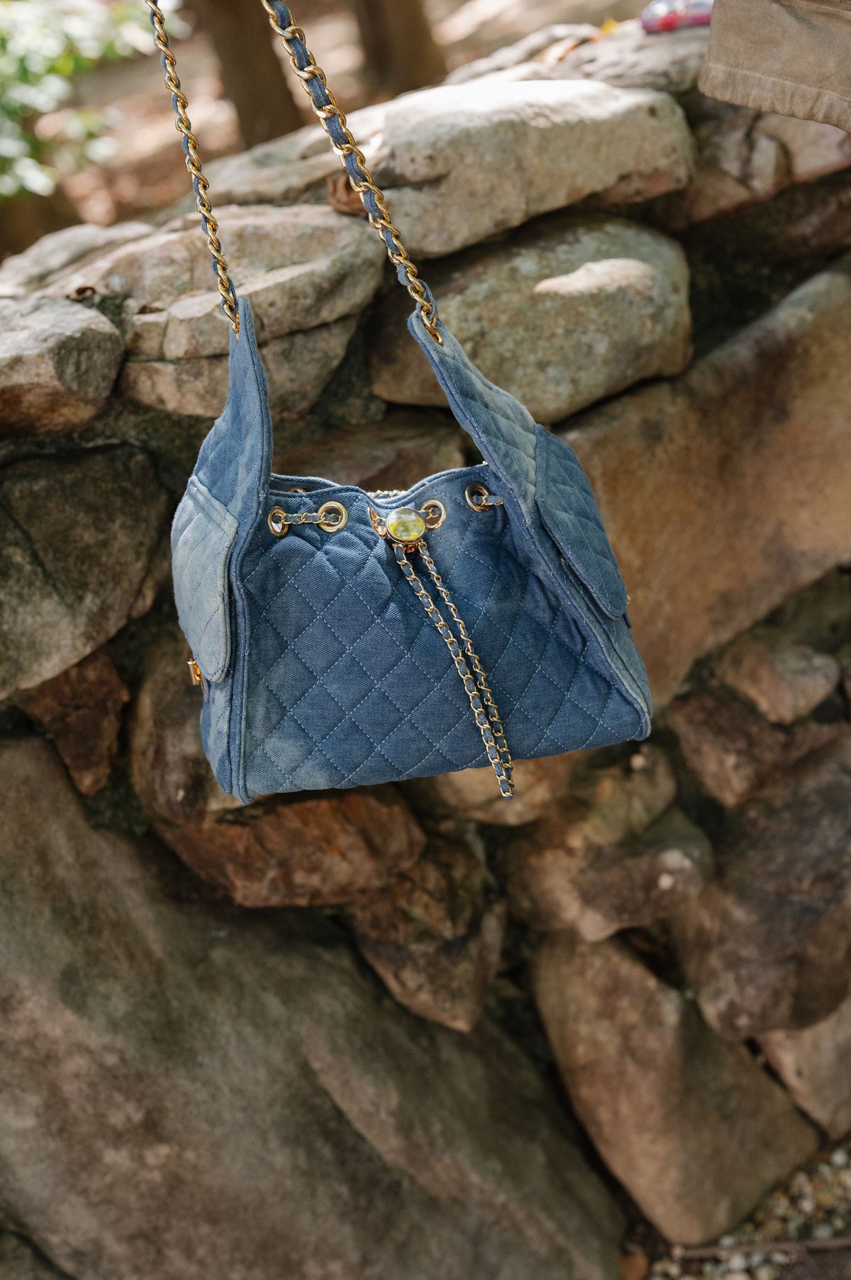 Sky Quilted Denim Shoulder Bag
